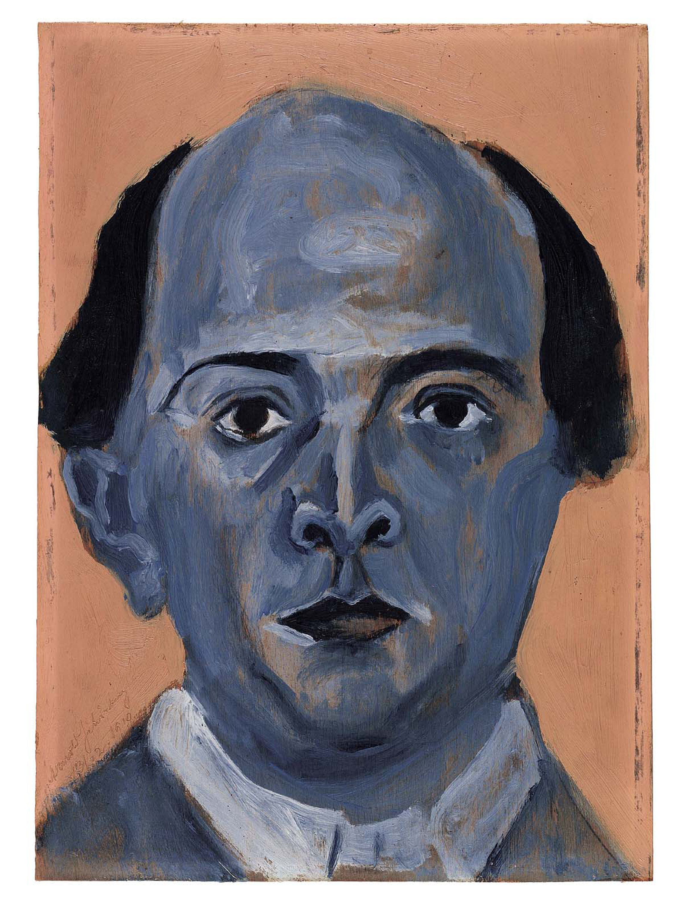 A self -portrait by composer Arnold Schoenberg, <br/>from 1910.