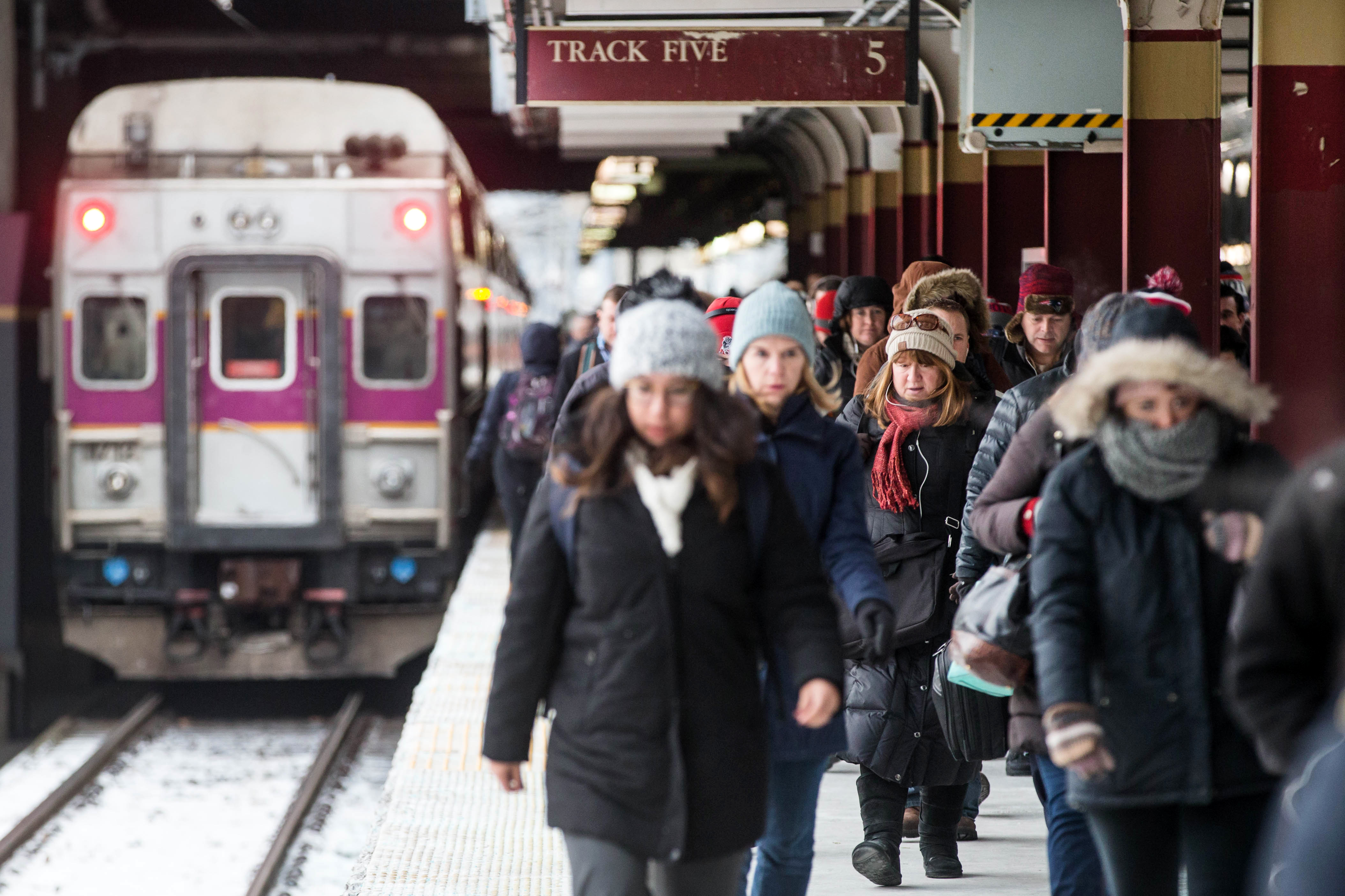 Commuters arrived at South Station in Boston in single digit temperatures.