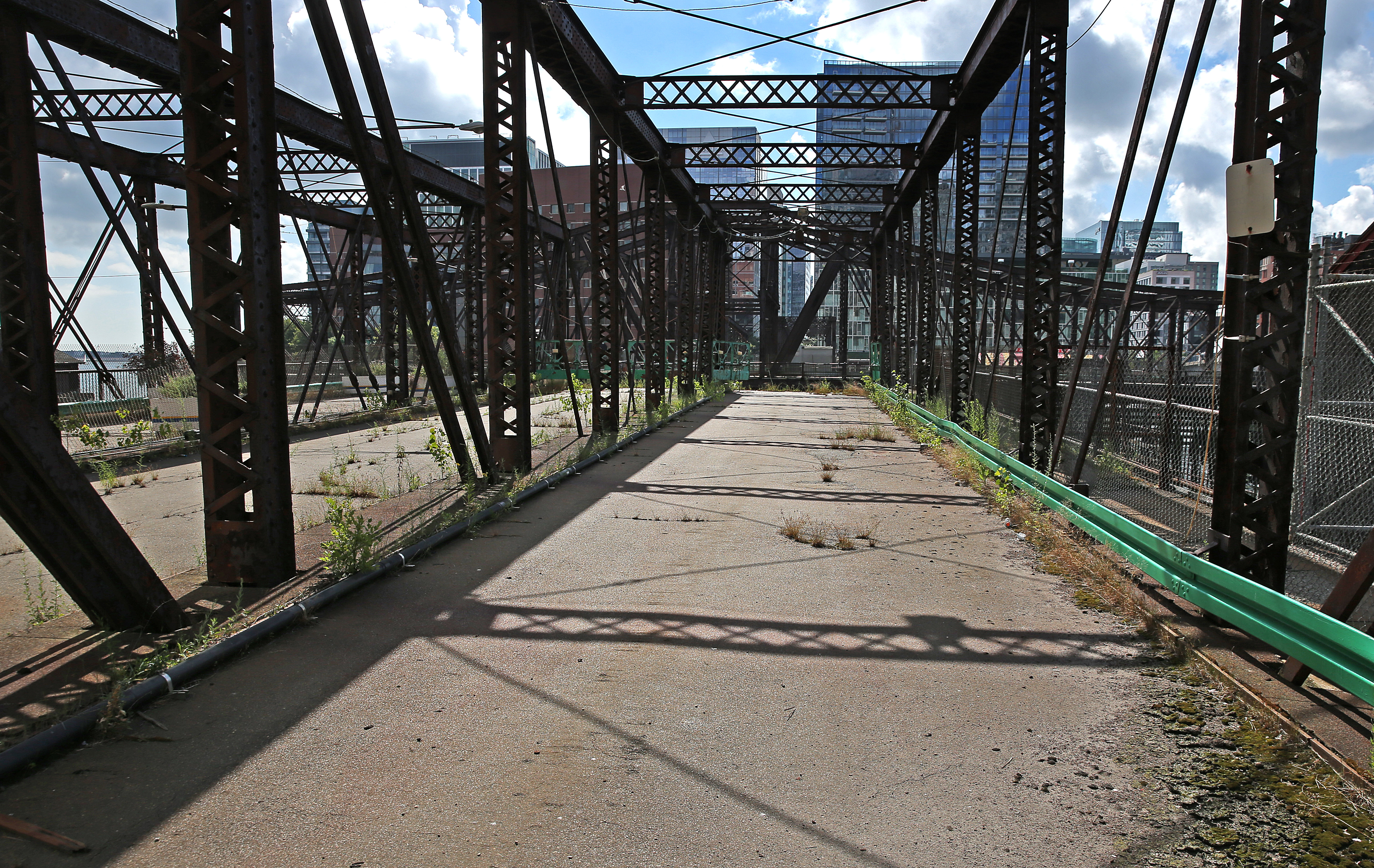 A view of the closed roadway on the Northern Avenue Bridge.