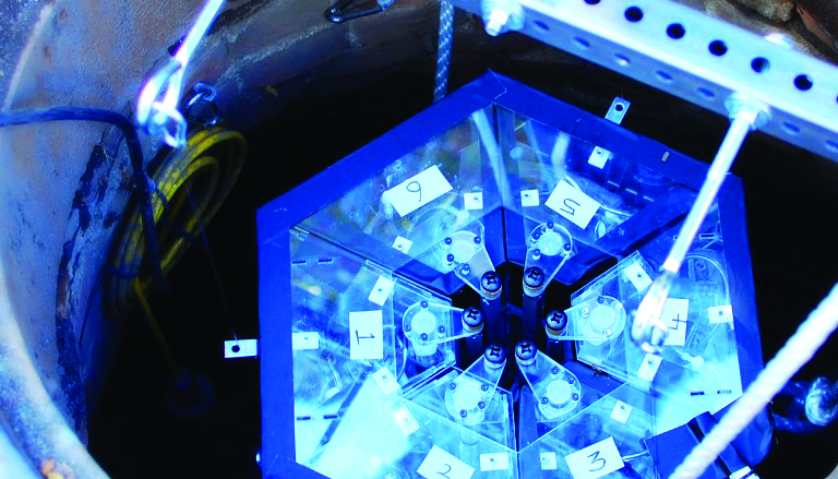Mario, a robot built at MIT to gather sewage samples, prepares to descend on a mission.