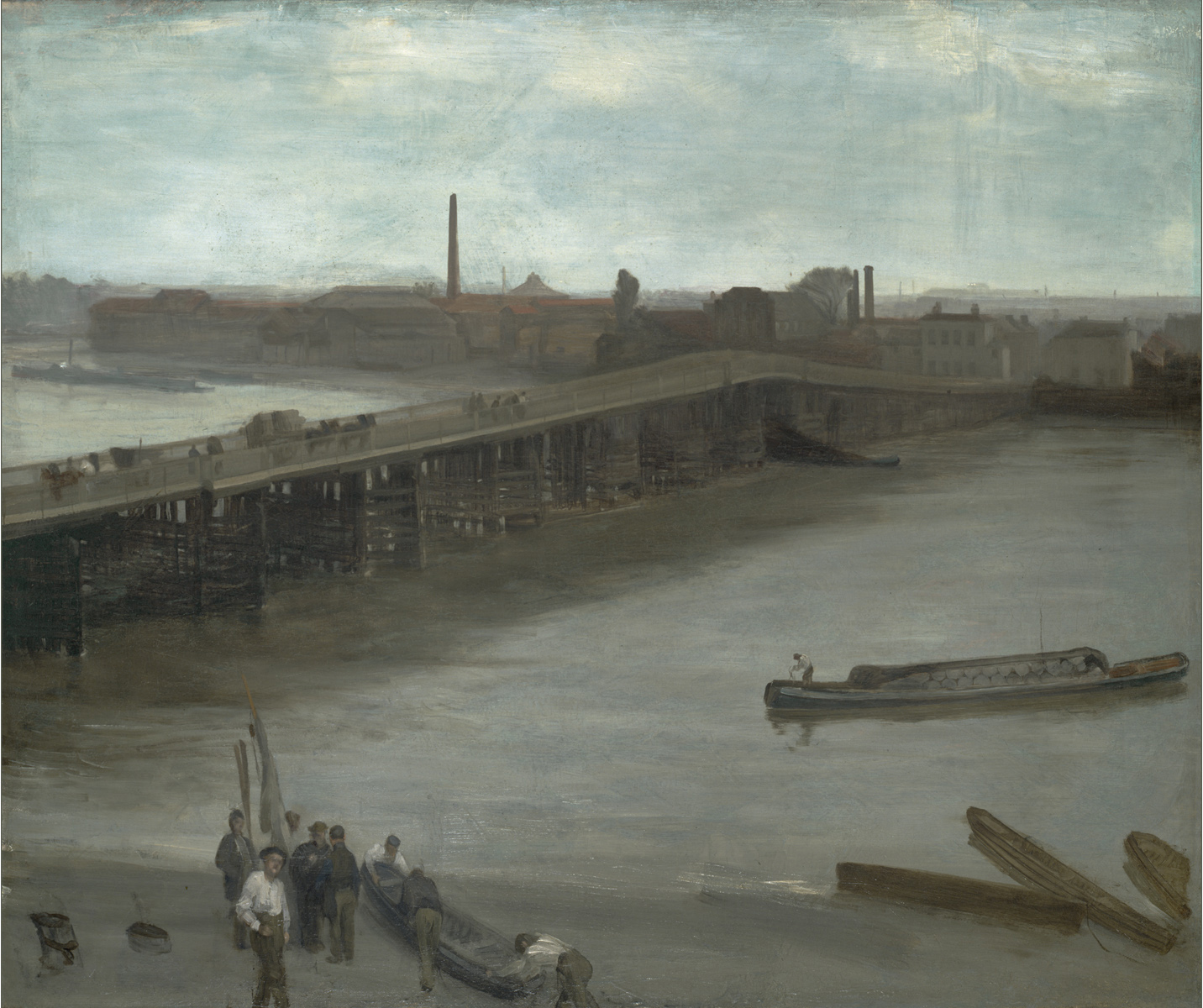“Brown and Silver: Old Battersea Bridge” (1859-63) is Whistler’s first painted rendition of a favorite subject.
