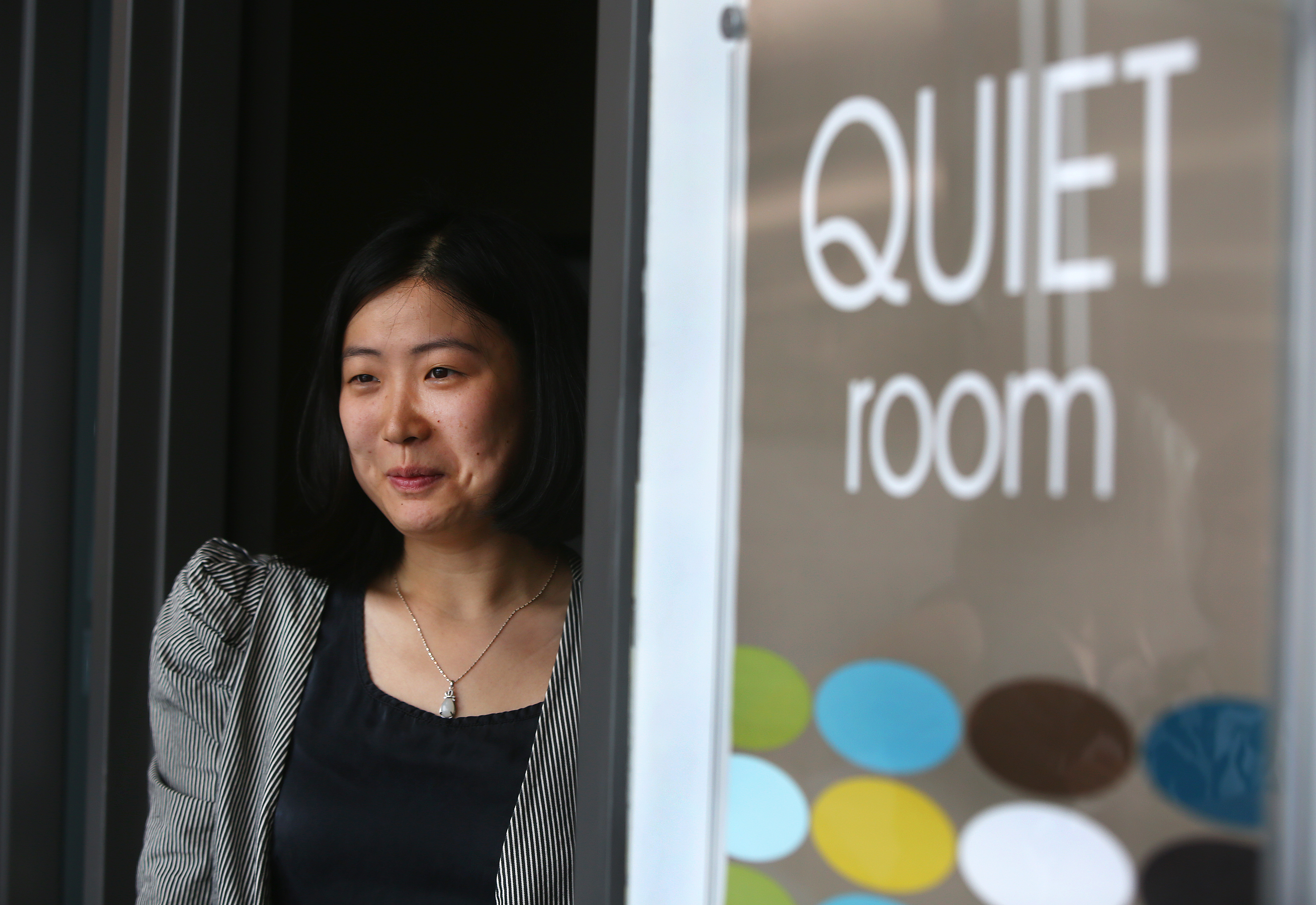 At Tufts Health Plan headquarters in Watertown, employees like Audrey Wang have access to a quiet room.