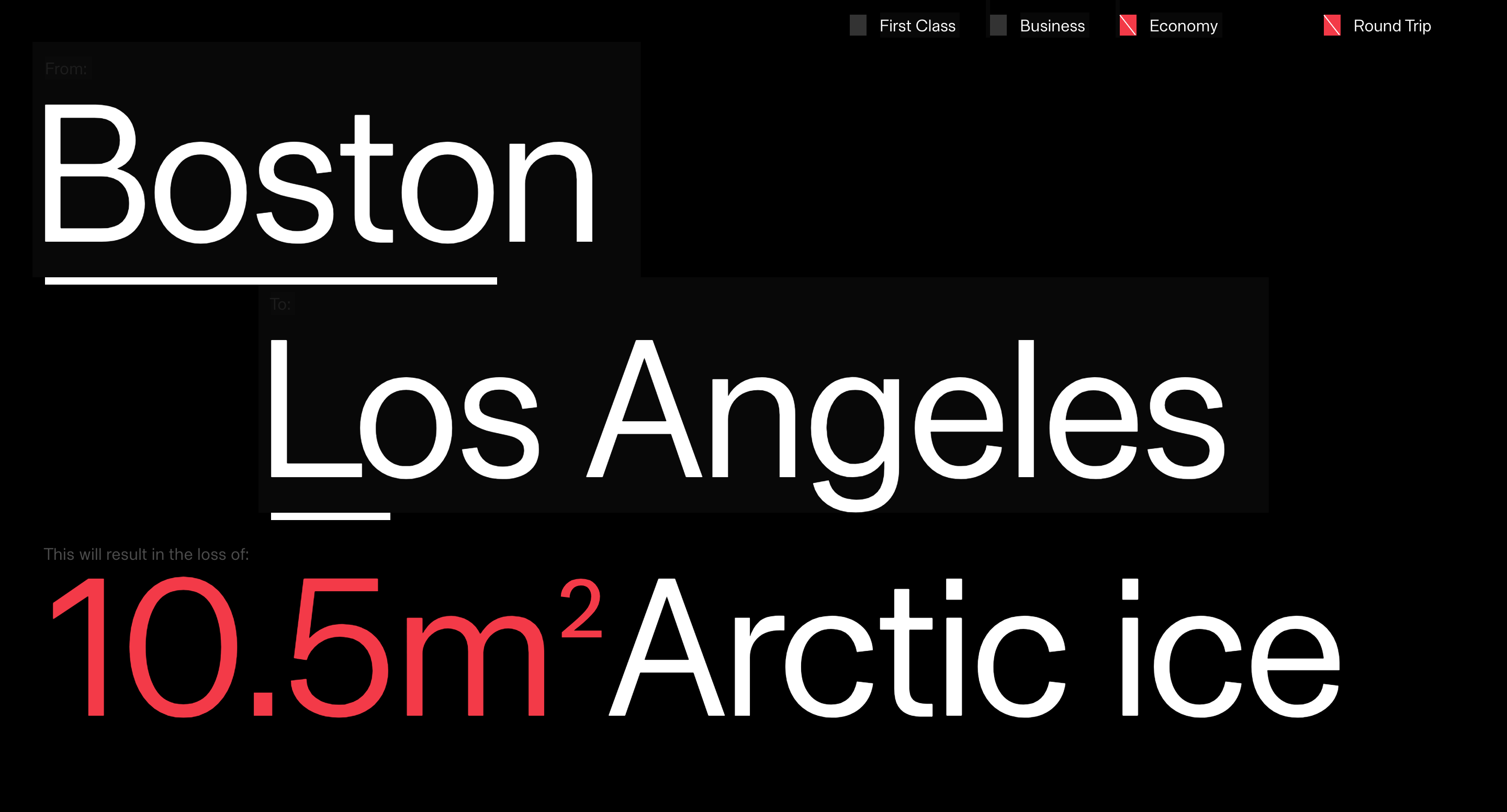 The website Shame Plane tells travelers how much Arctic ice will be lost as a result of their flight.