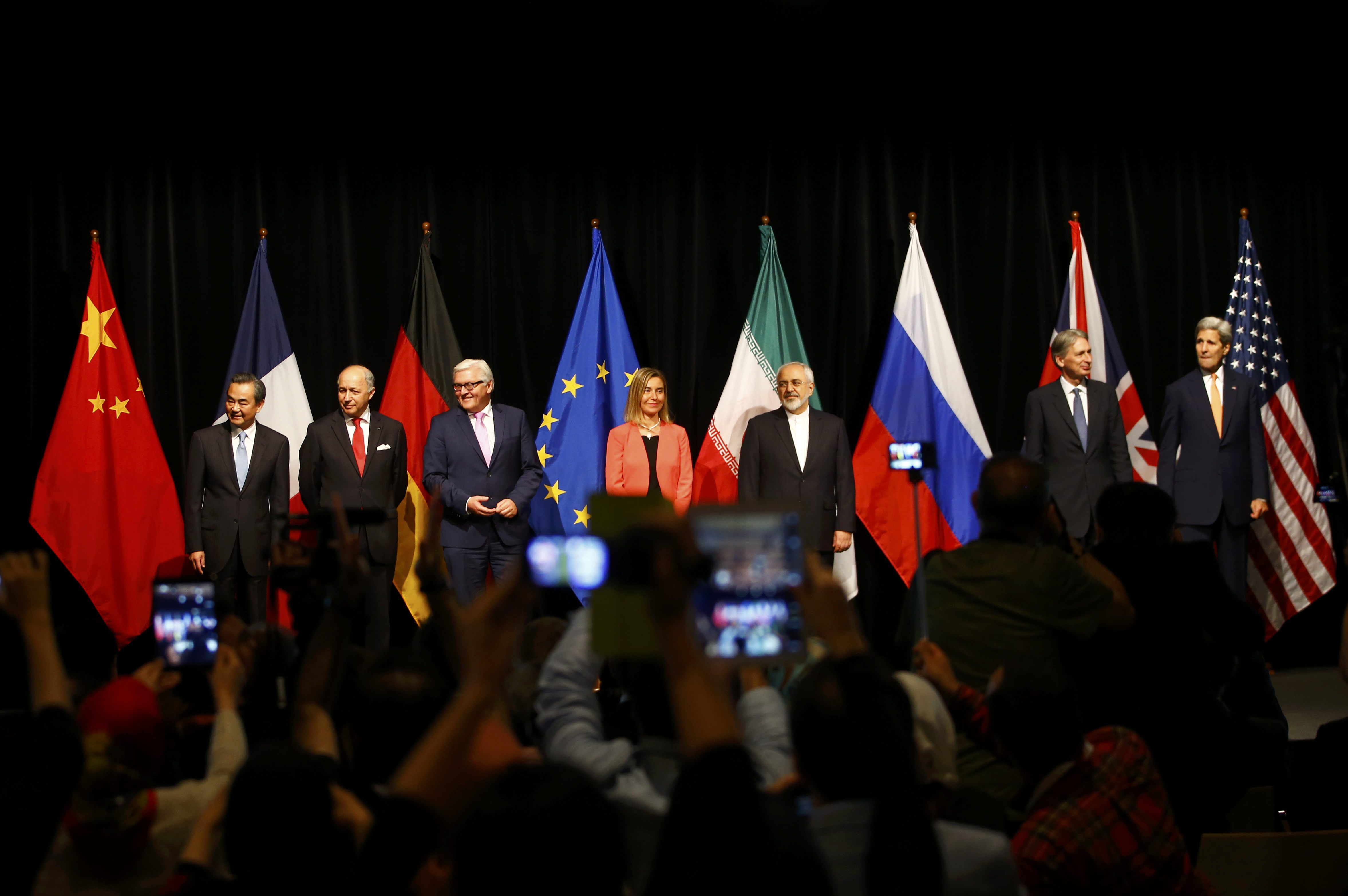 Officials posed for a photo after it was announced Tuesday morning that Iran and six major world powers, including the US, reached a nuclear deal.