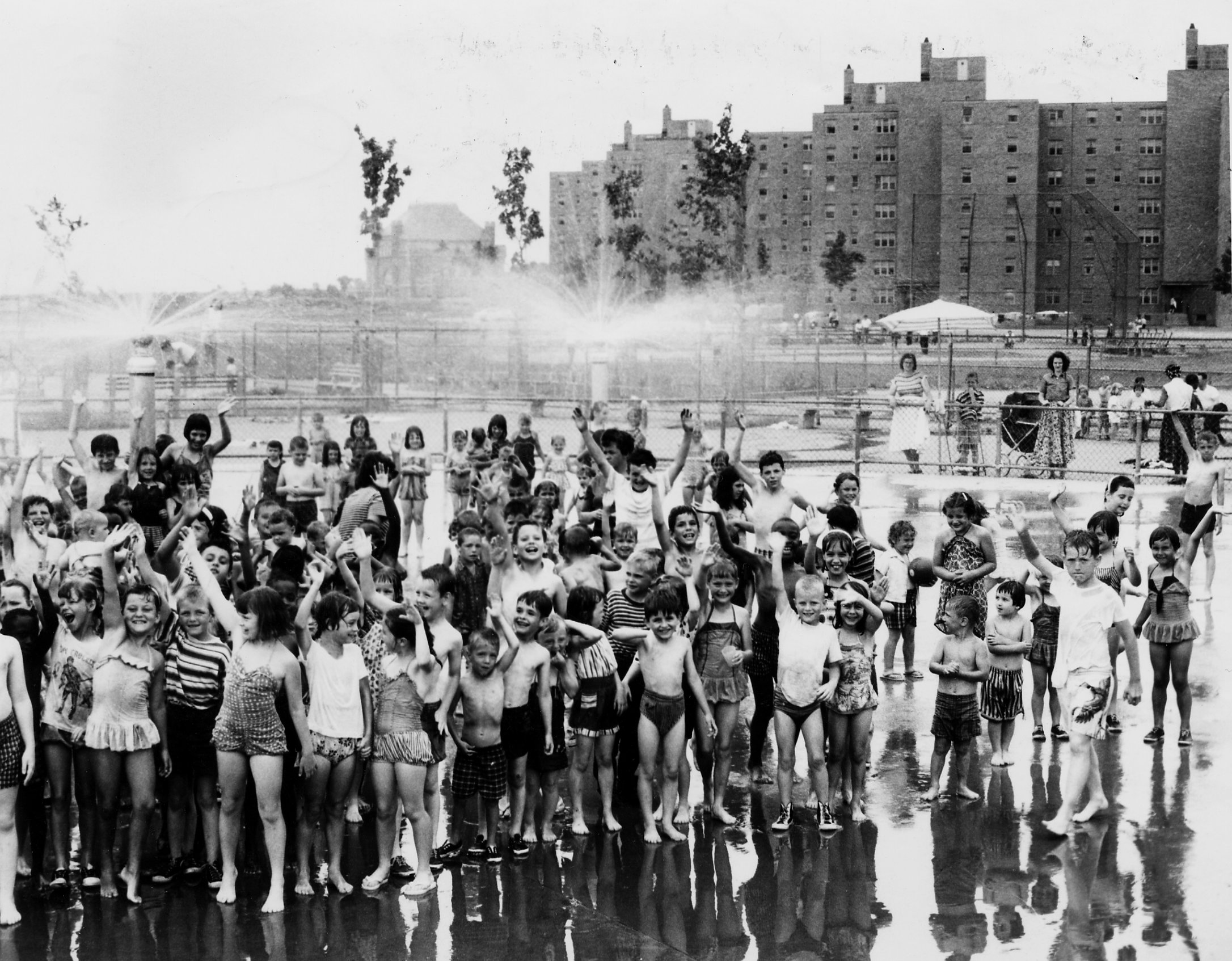 Kids crowd a Columbia Point playground in 1960.