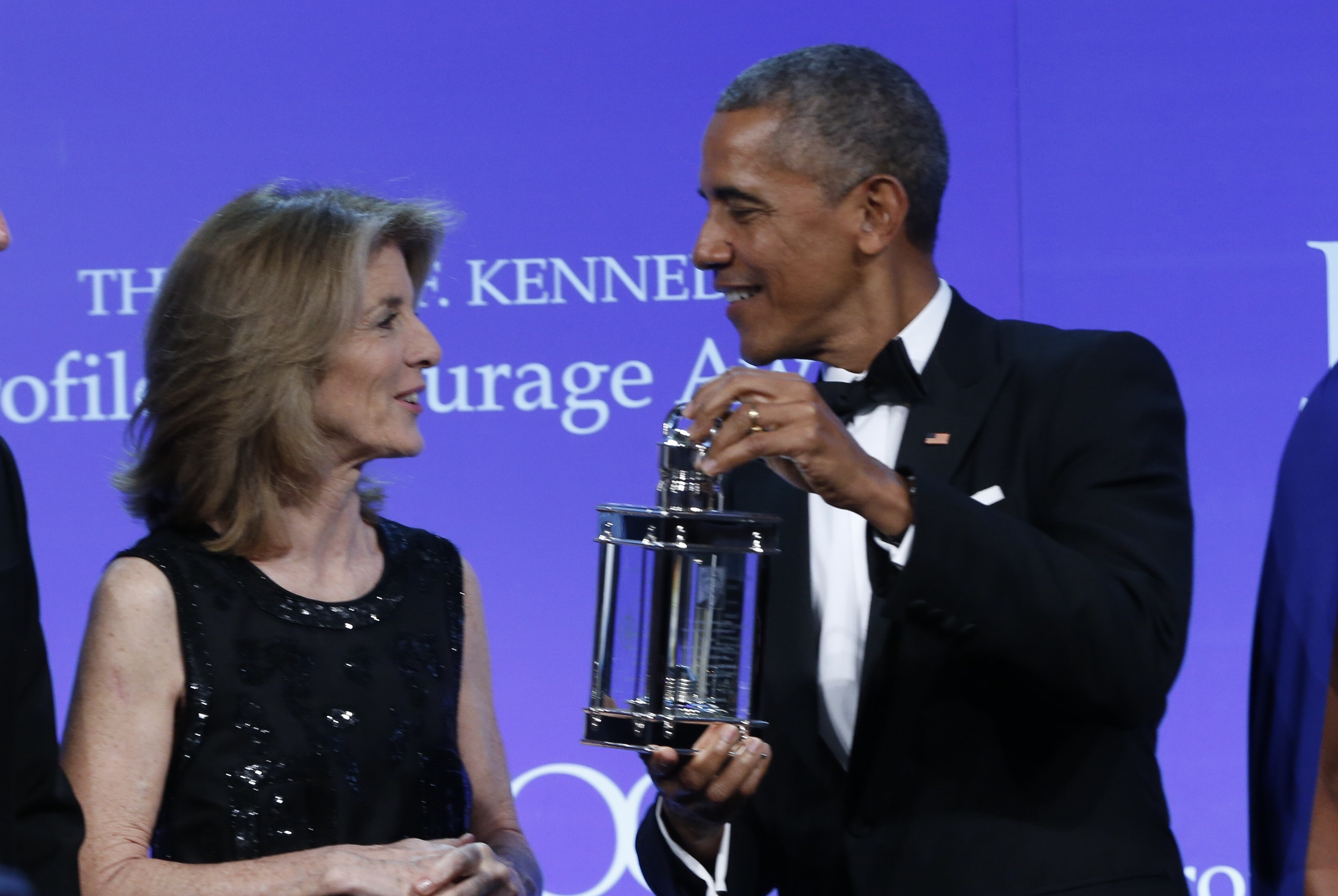 Obama received the award from Caroline Kennedy.