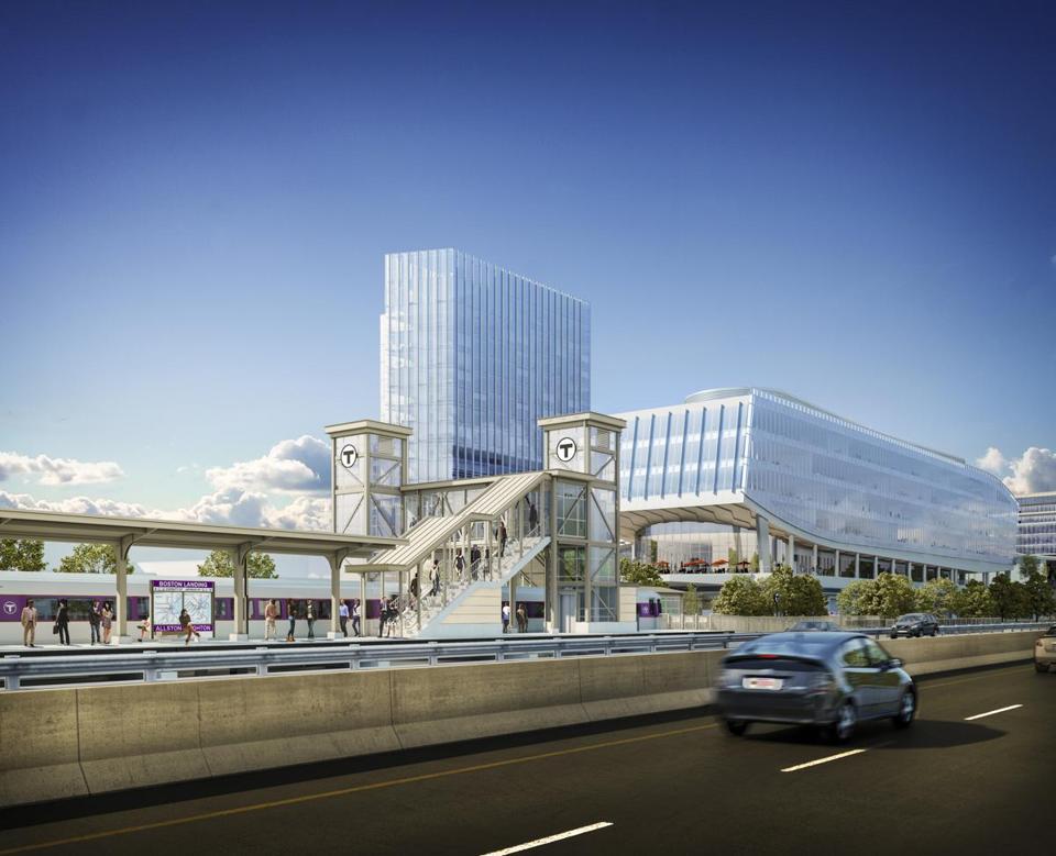 New Balance Athletic Shoe provided $20 million to help pay for a new commuter rail station next to the company’s new headquarters in Brighton, depicted in the rendering above.