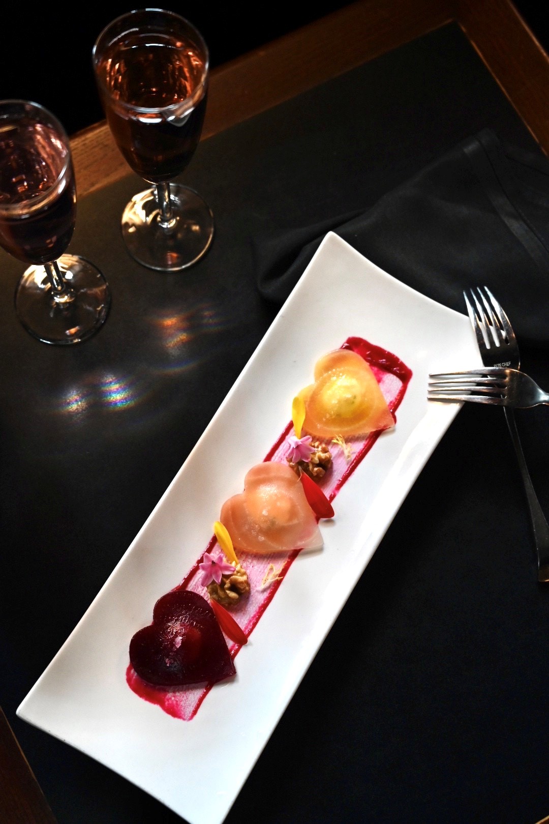 Heart-shaped ravioli at dbar.