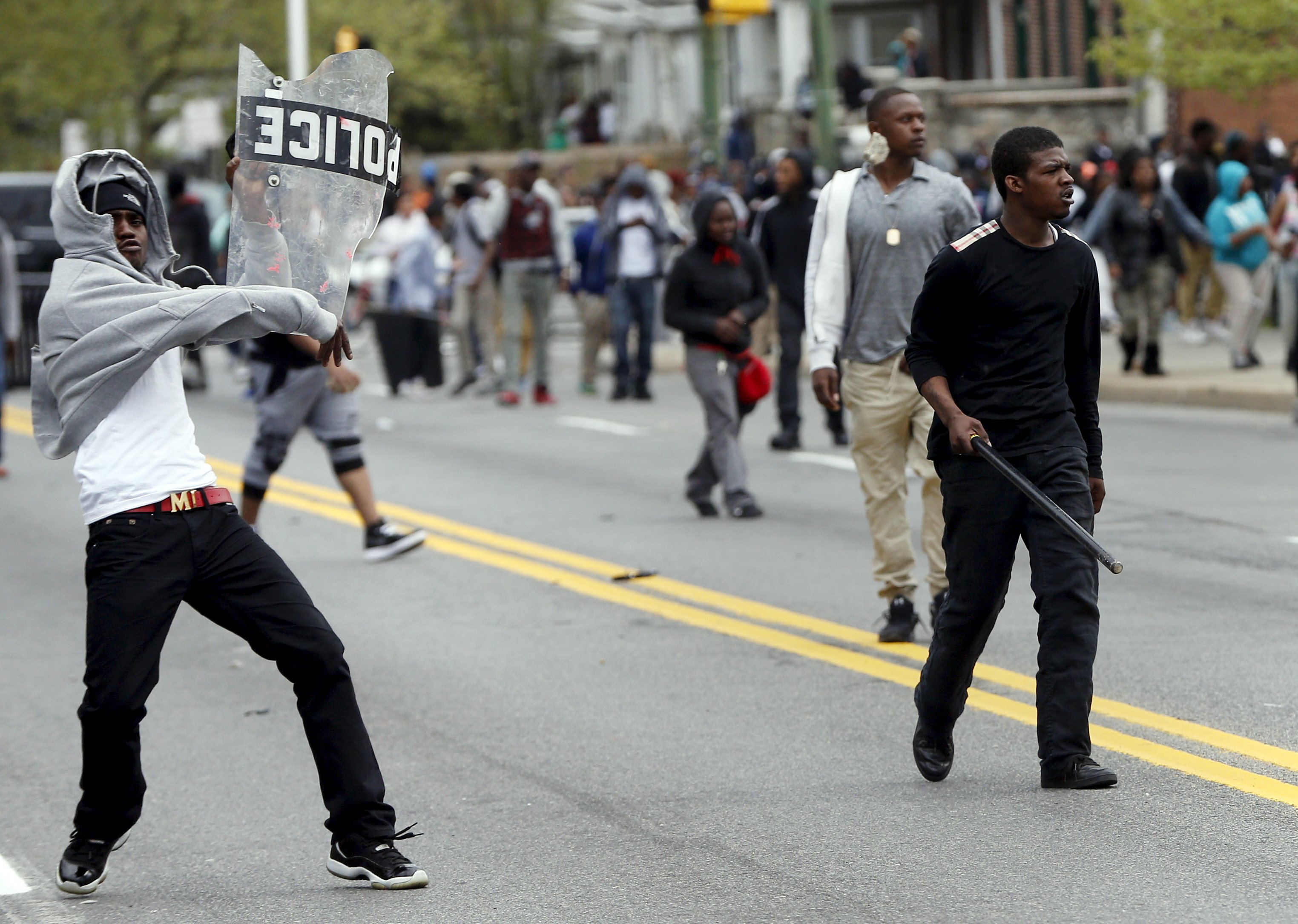 Demonstrators threw rocks at the police.