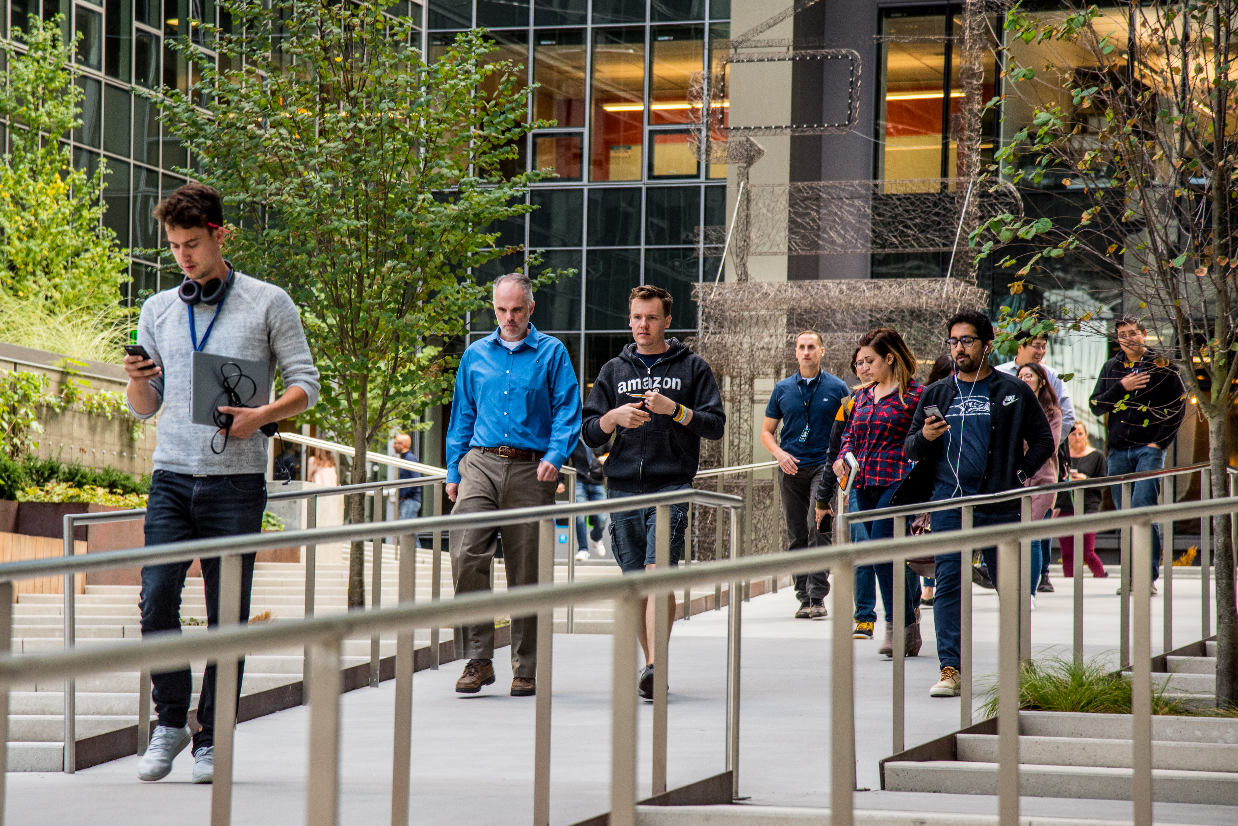 Amazon employees walked out of offices in Seattle’s South Lake Union neighborhood.