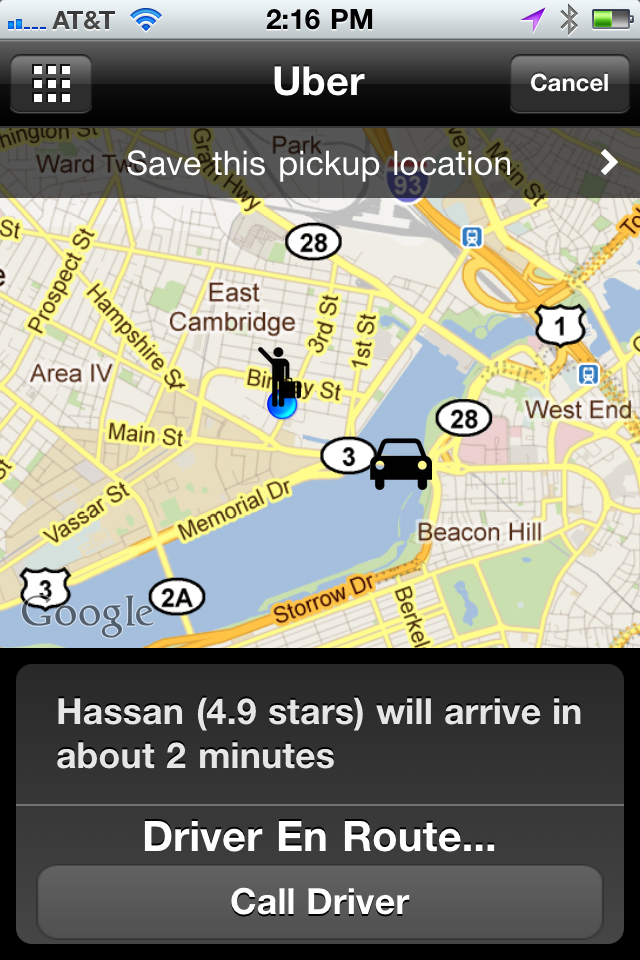 This screenshot shows the Uber smartphone app.
