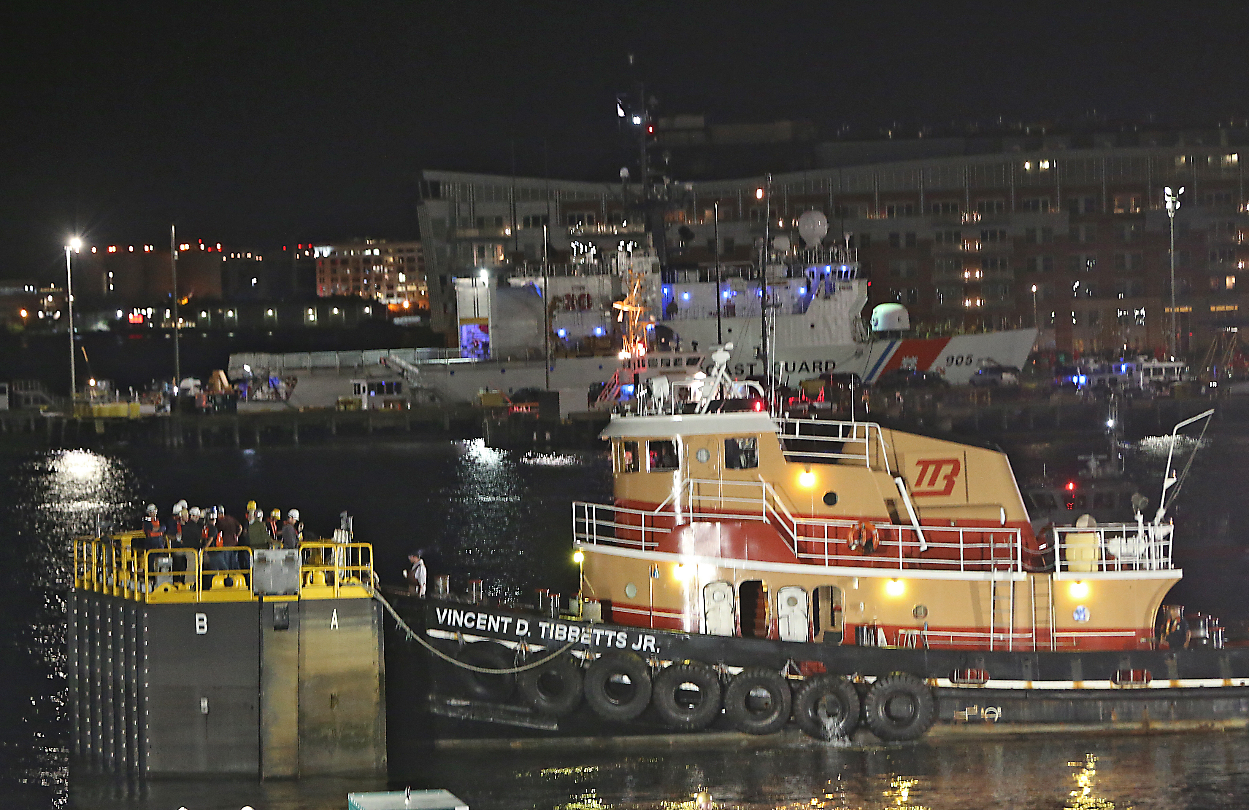 The tug boat removed the caisson before Constitution left dry dock.