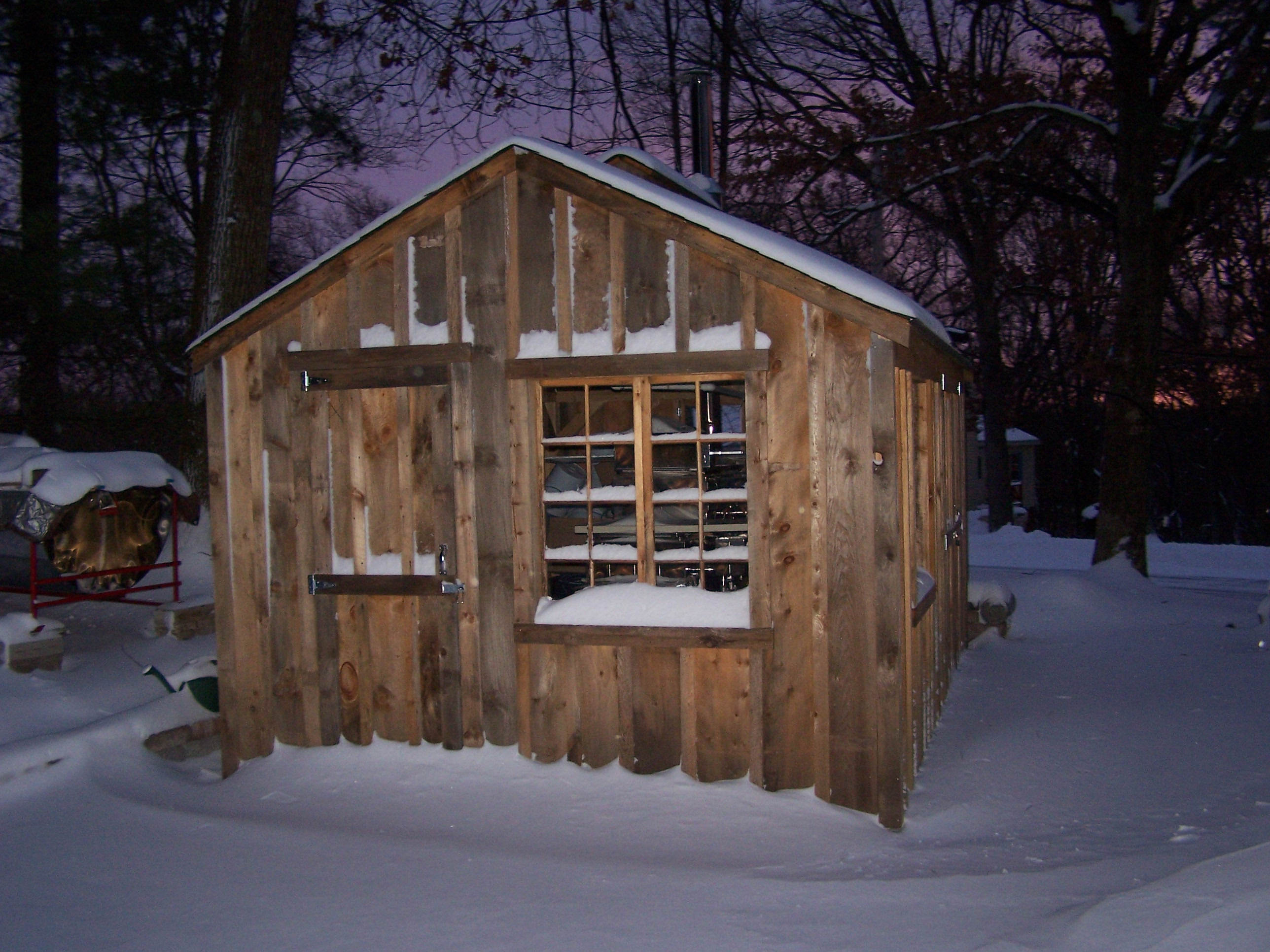 From his sugarhouse, he produces about 130 gallons of maple syrup each season.