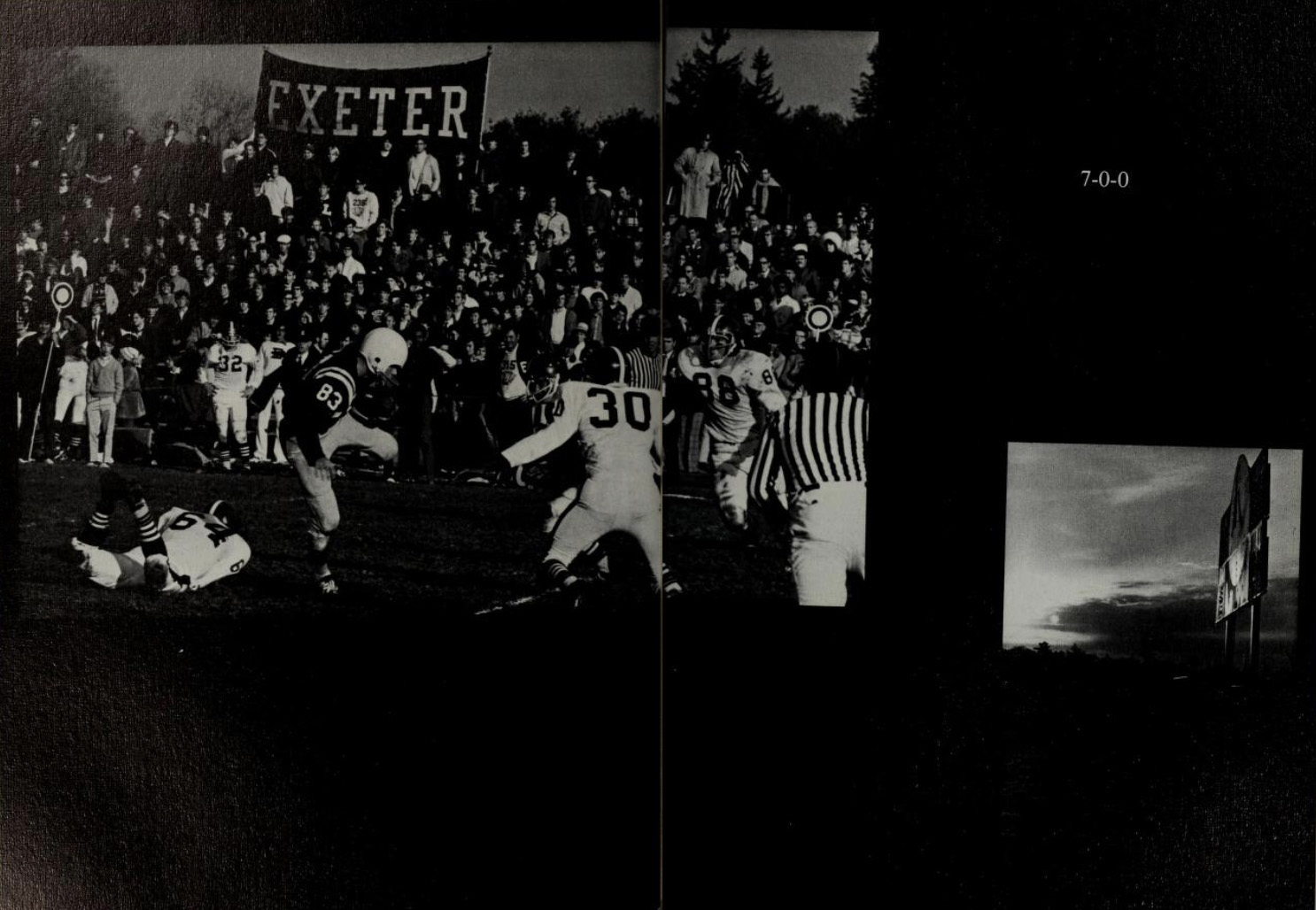 An Andover yearbook spread commemorating the team’s win against Exeter and the undefeated season.