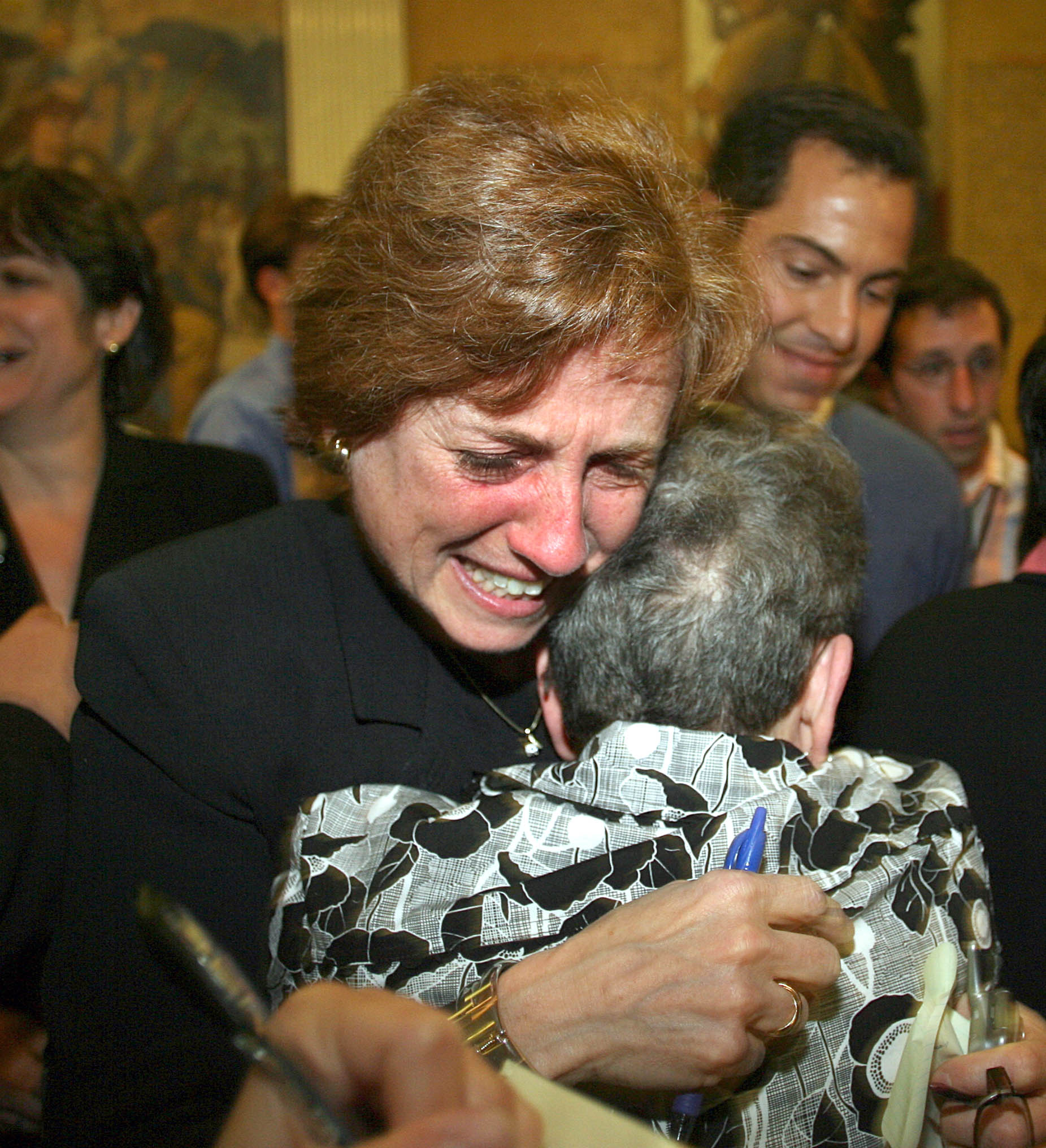 Arline Isaacson hugged Norma Shapiro of the ACLU after they learned a proposed constitutional ban on same-sex marriage was defeated in the state Legislature in 2007.
