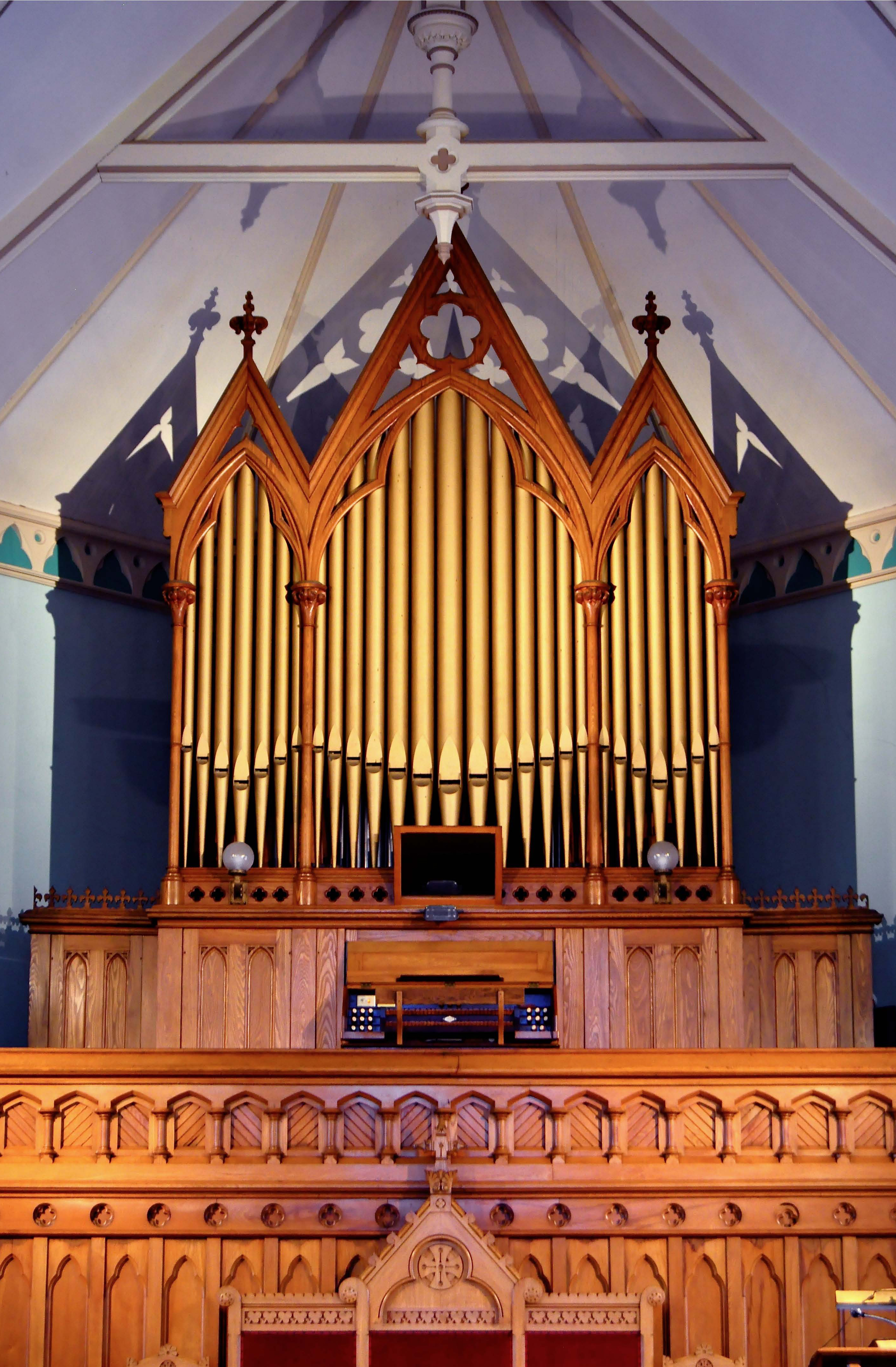 The circa-1874, 663-pipe organ, which has been silent at the Gilbertville Stone Church since 2012.