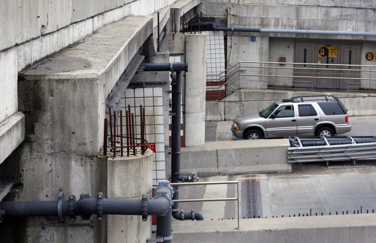 Rebar sticks out at the O’Neill Tunnel.