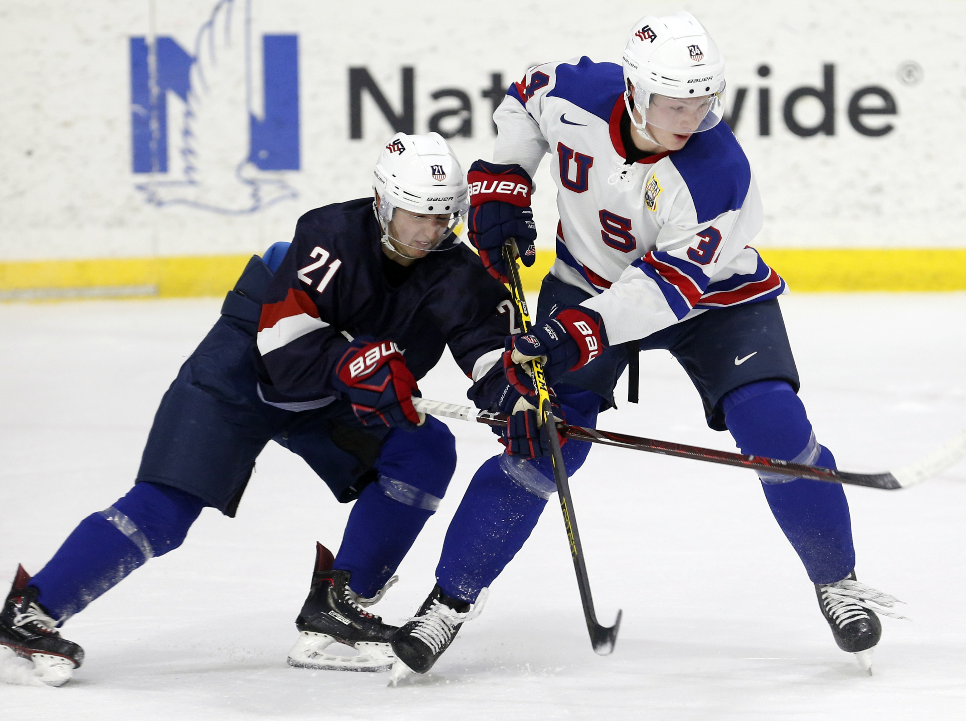 Patrick Harper (left) and Trent Frederic, whom the Bruins drafted in 2016, are in training camp with the US under-20.