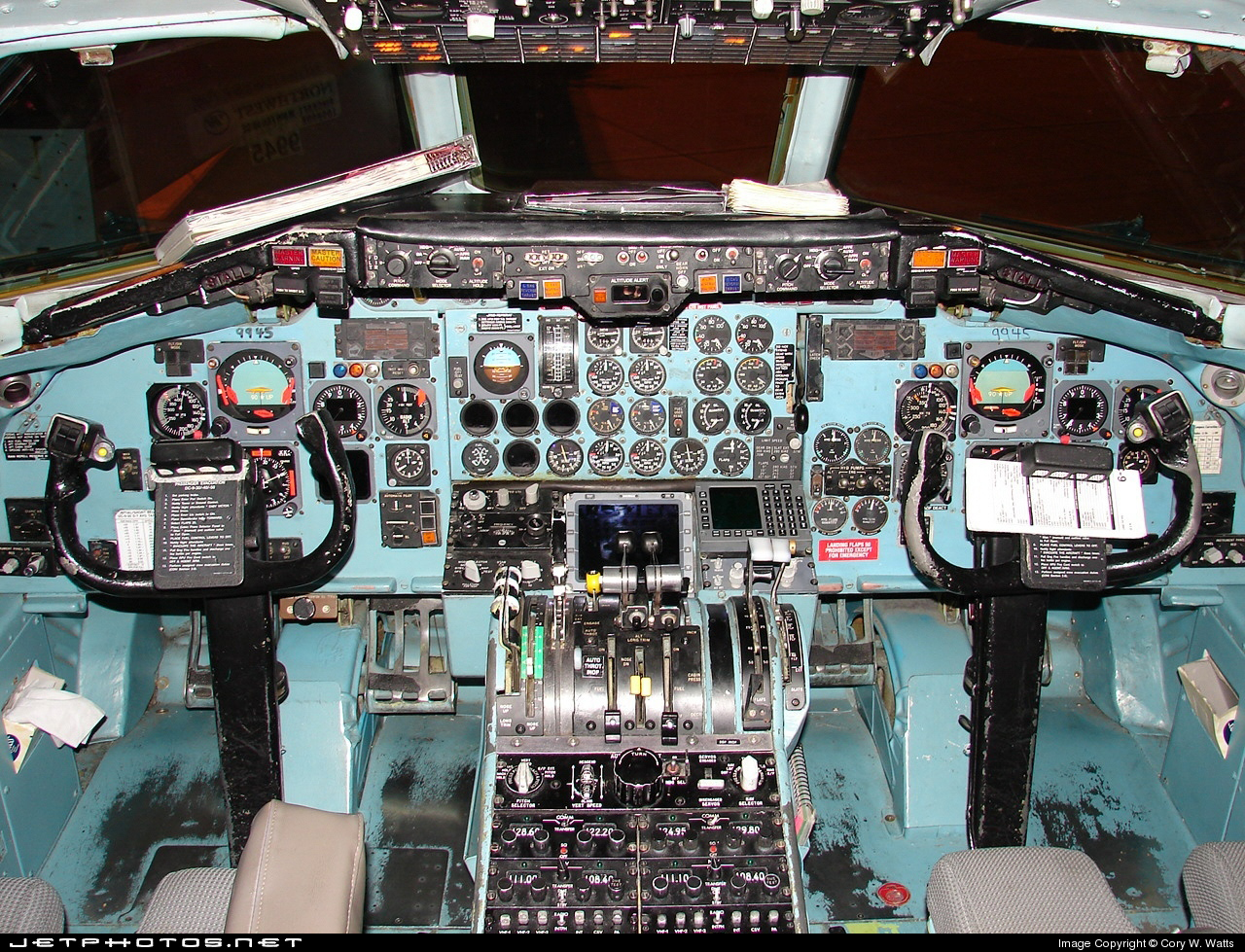 A DC-9 cockpit makes for a tight fit, even with just a pilot and copilot.