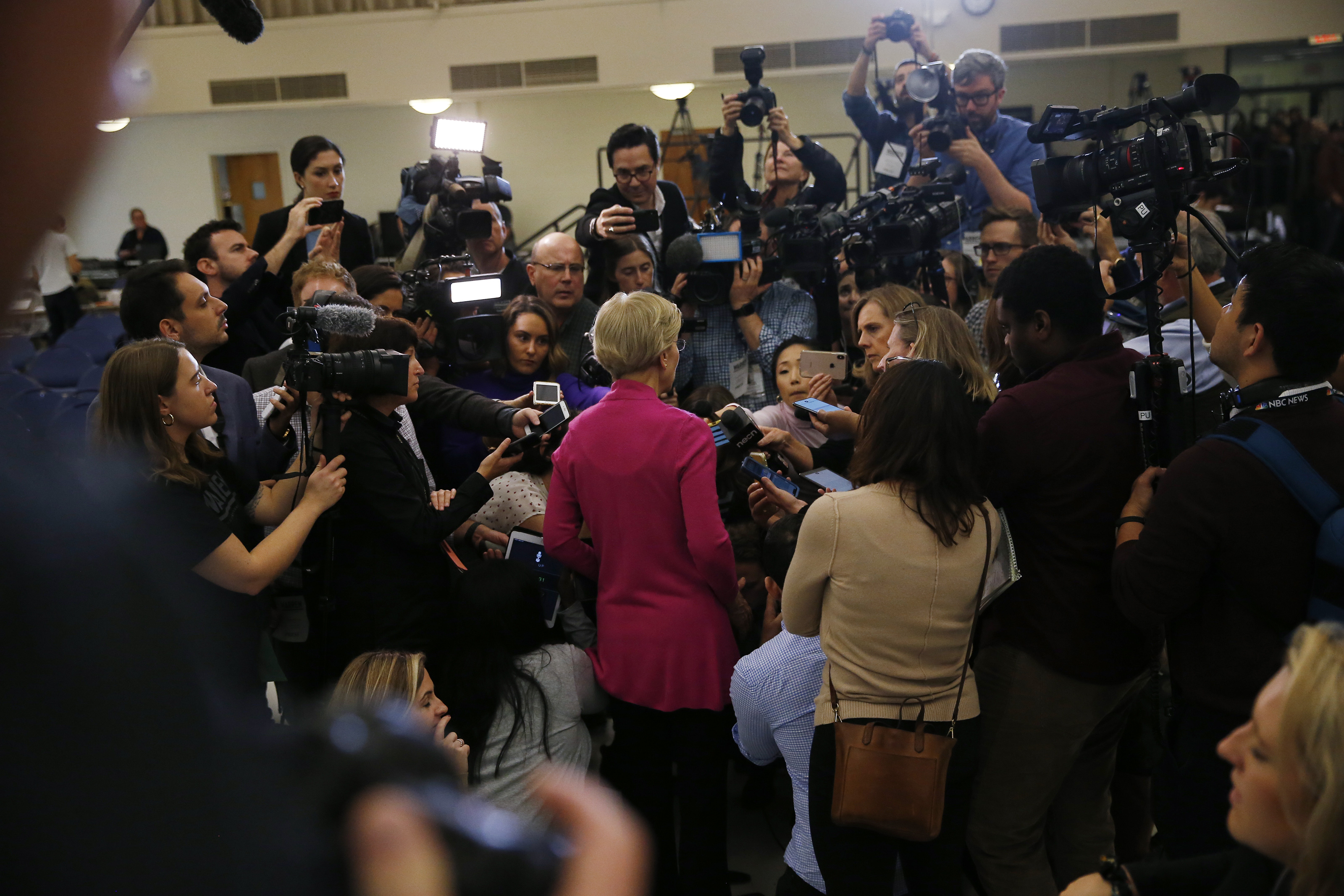 Senator Elizabeth Warren spoke to reporters following a town hall at UNH.