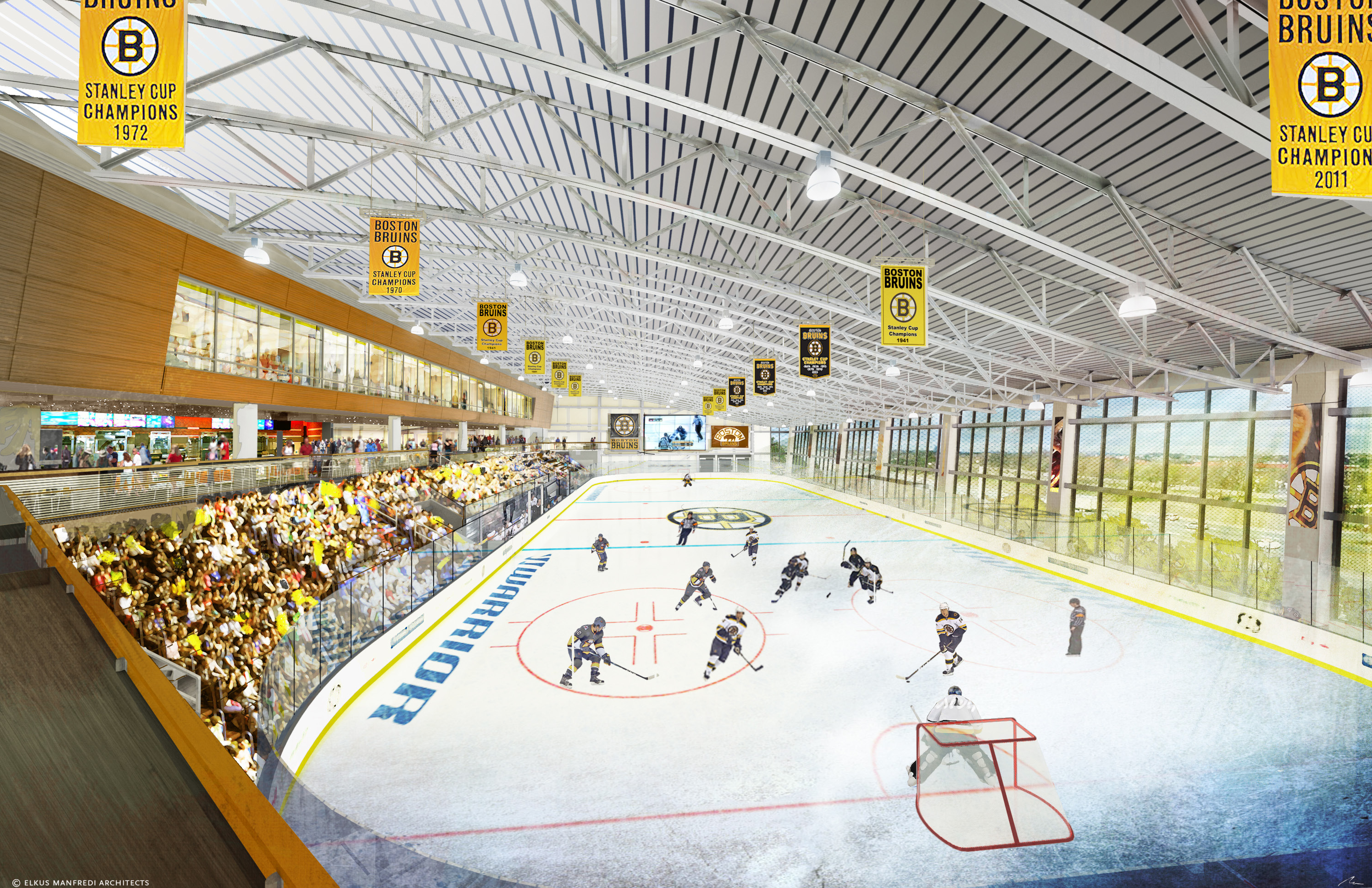A rendering of the interior of the Bruins' new practice facility.