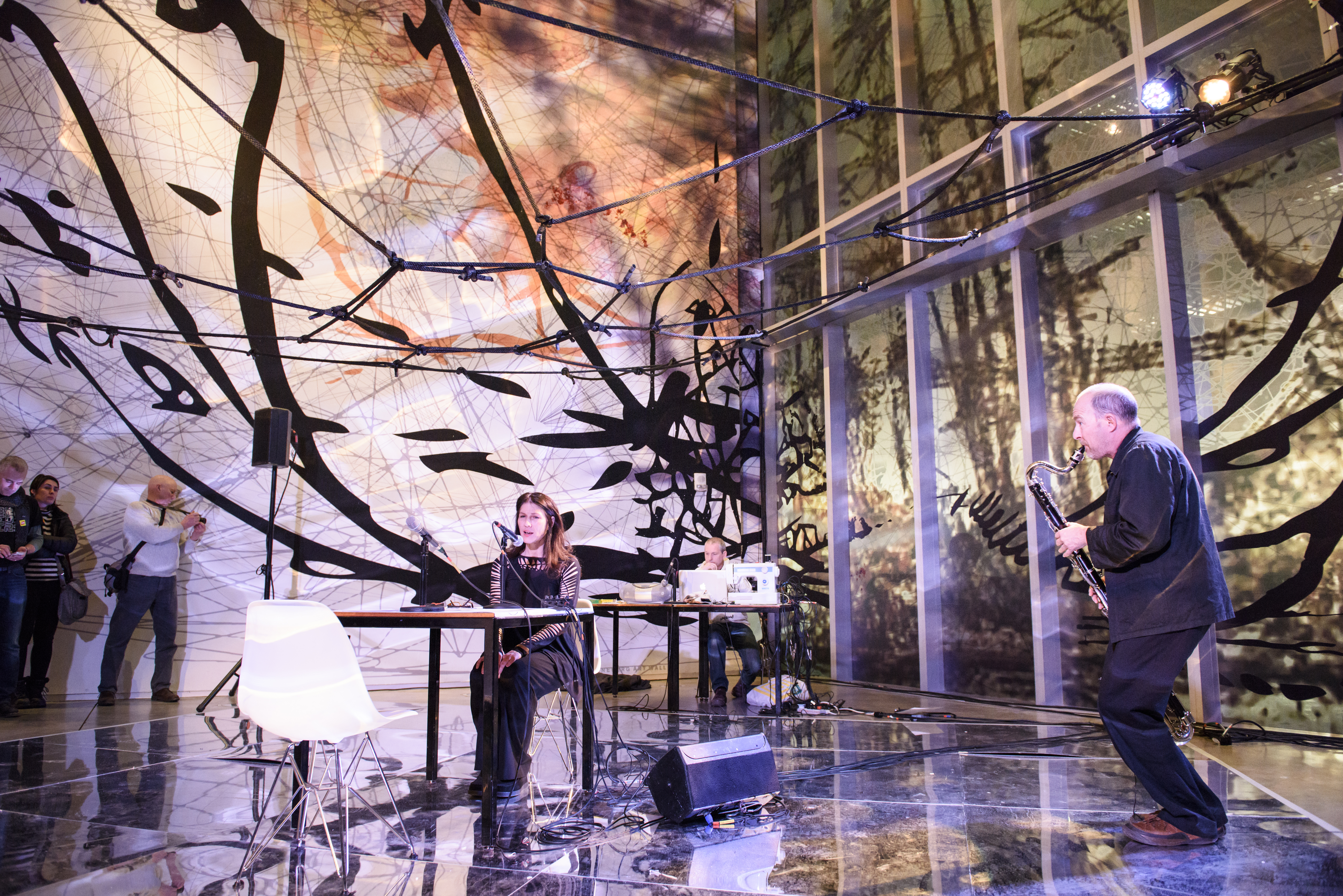 Matthew Ritchie’s “The Long Count/The Long Game” featured a 12-member orchestra, guitarists and vocalists, and digital animation projections.