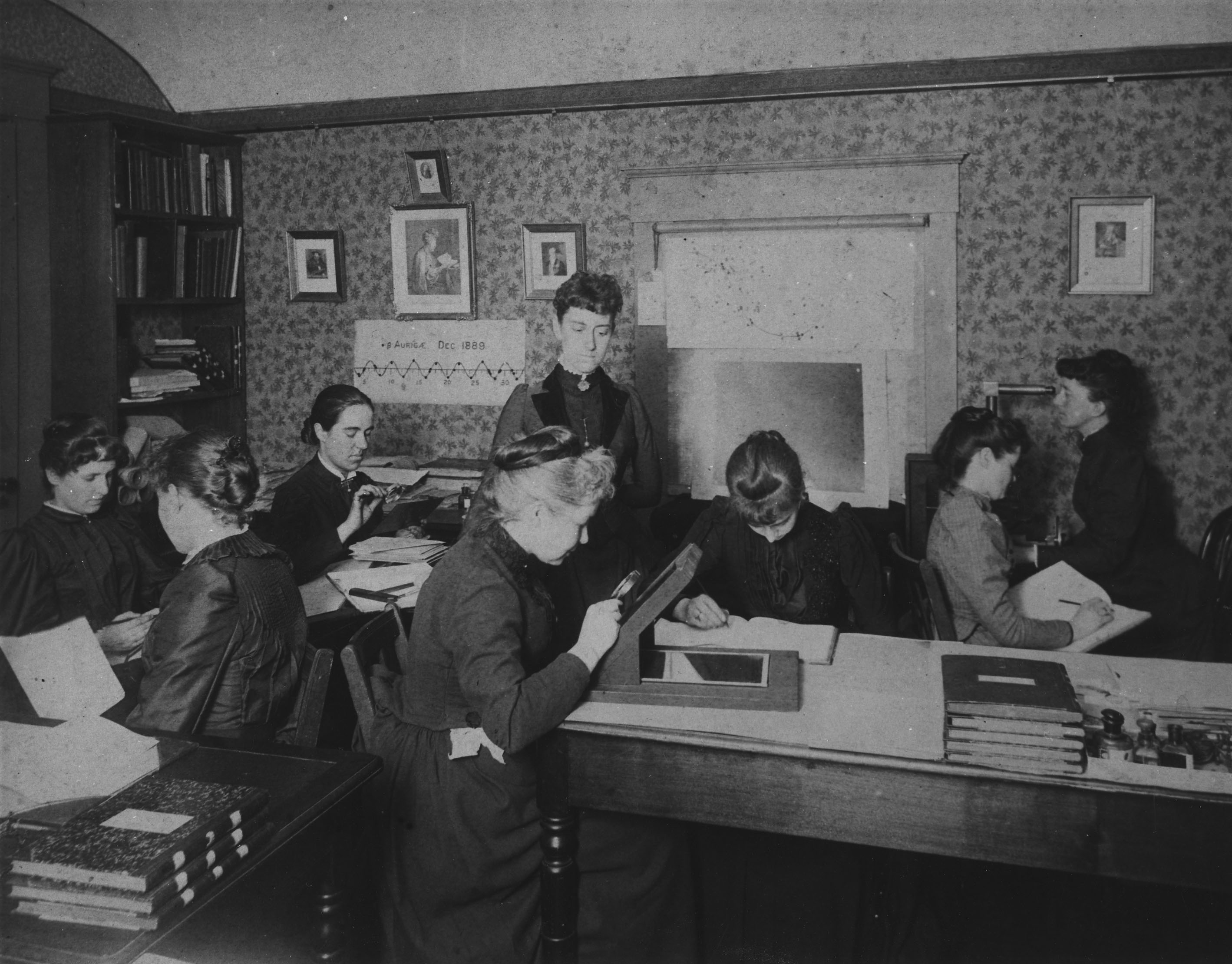A group of women computers, directed by Williamina Fleming, back center standing.