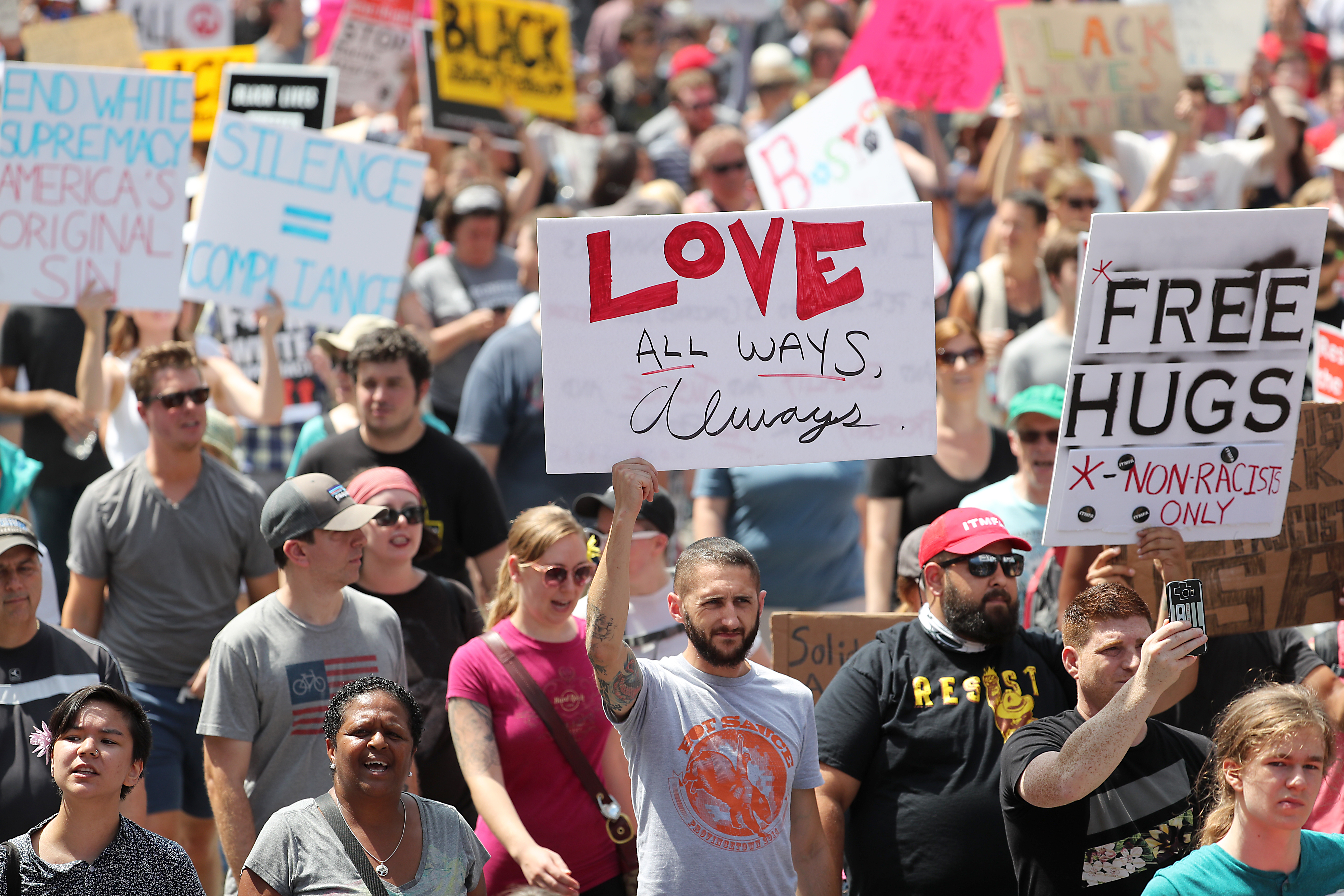 Marchers worked their way down Tremont Street towards the Boston Common.