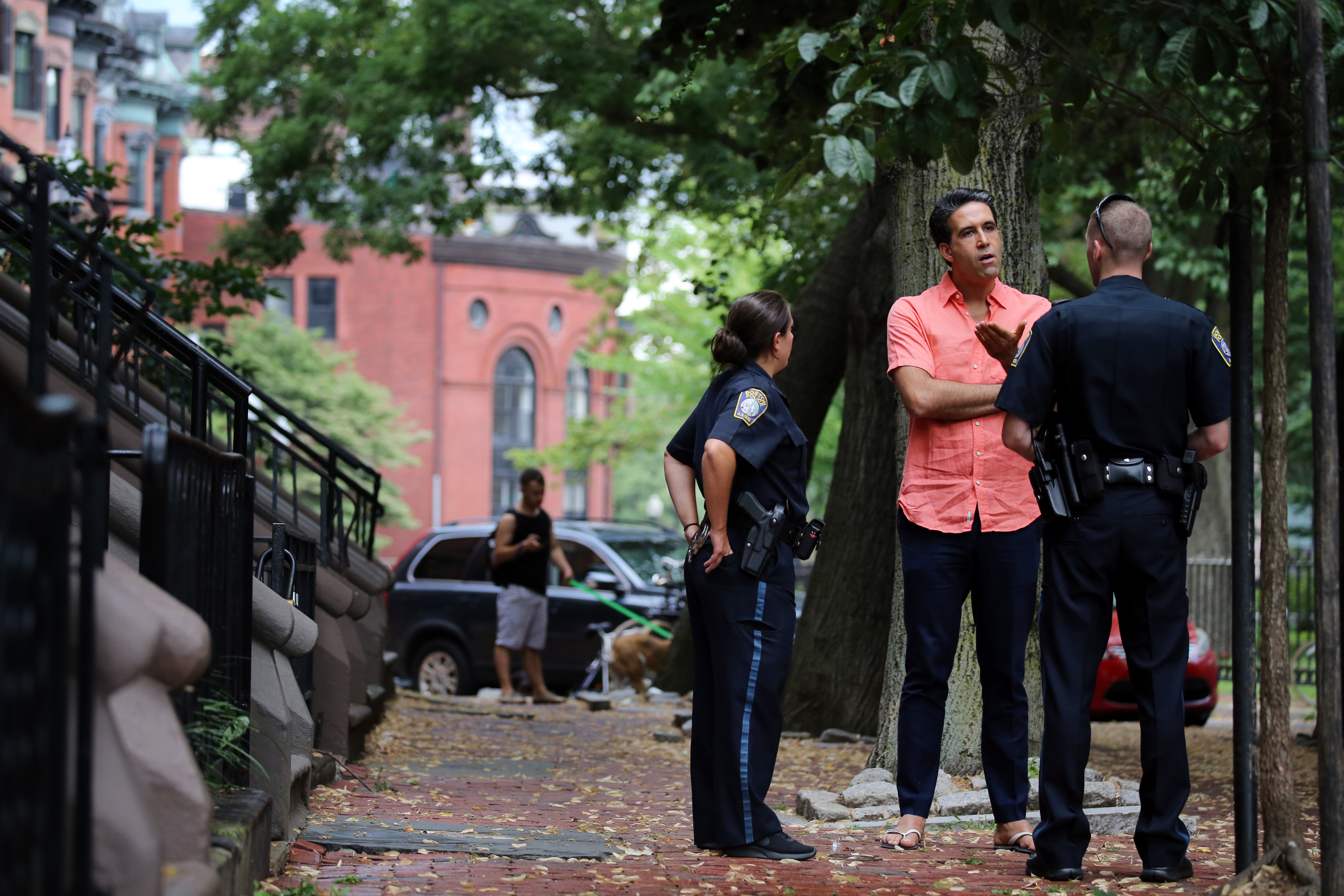 A resident of Worcester Square, in the South End, spoke to police about safety issues there.