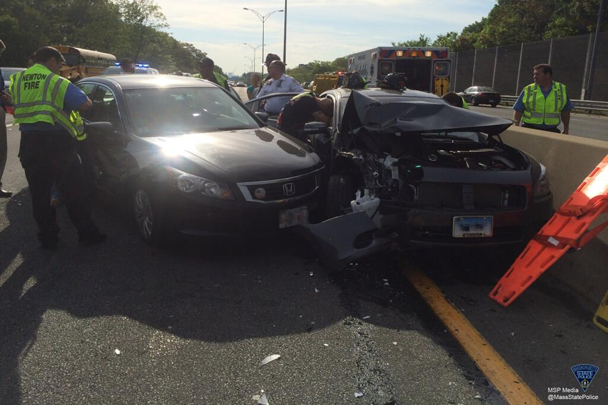 Fourcar crash causes rollover on Mass. Pike The Boston Globe