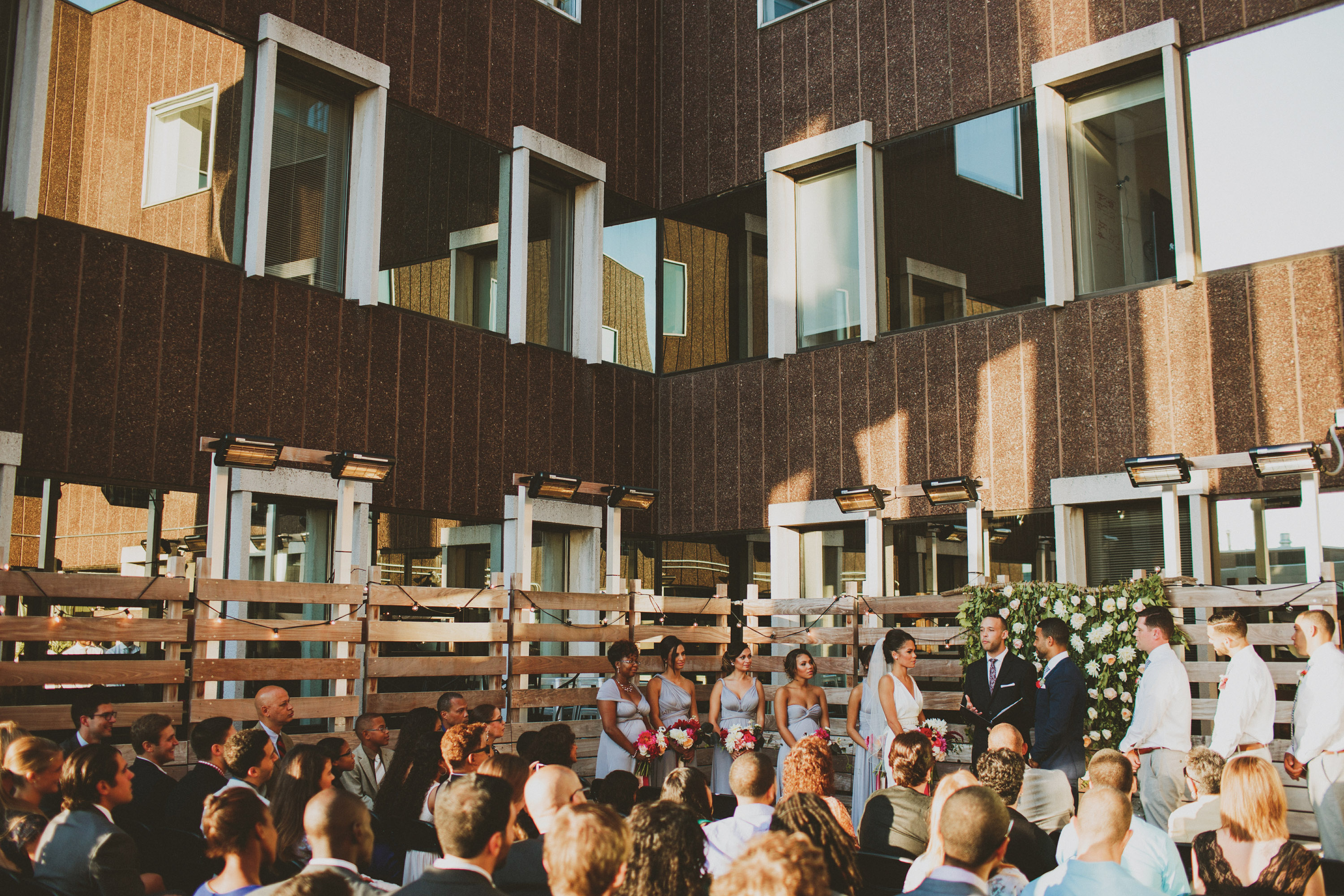 The late-summer vows took place on the roof-deck patio.