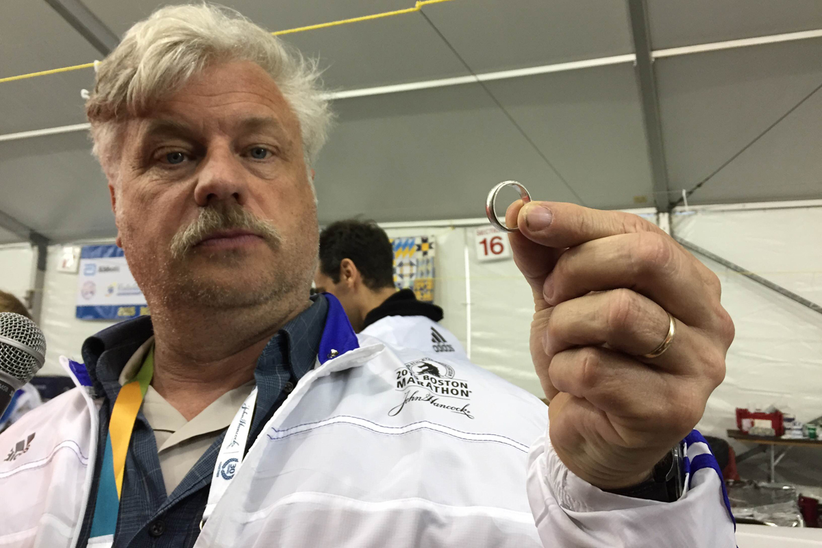The ring, a silver band from Tiffany and Co., was turned in by a male runner around 1:15 p.m.