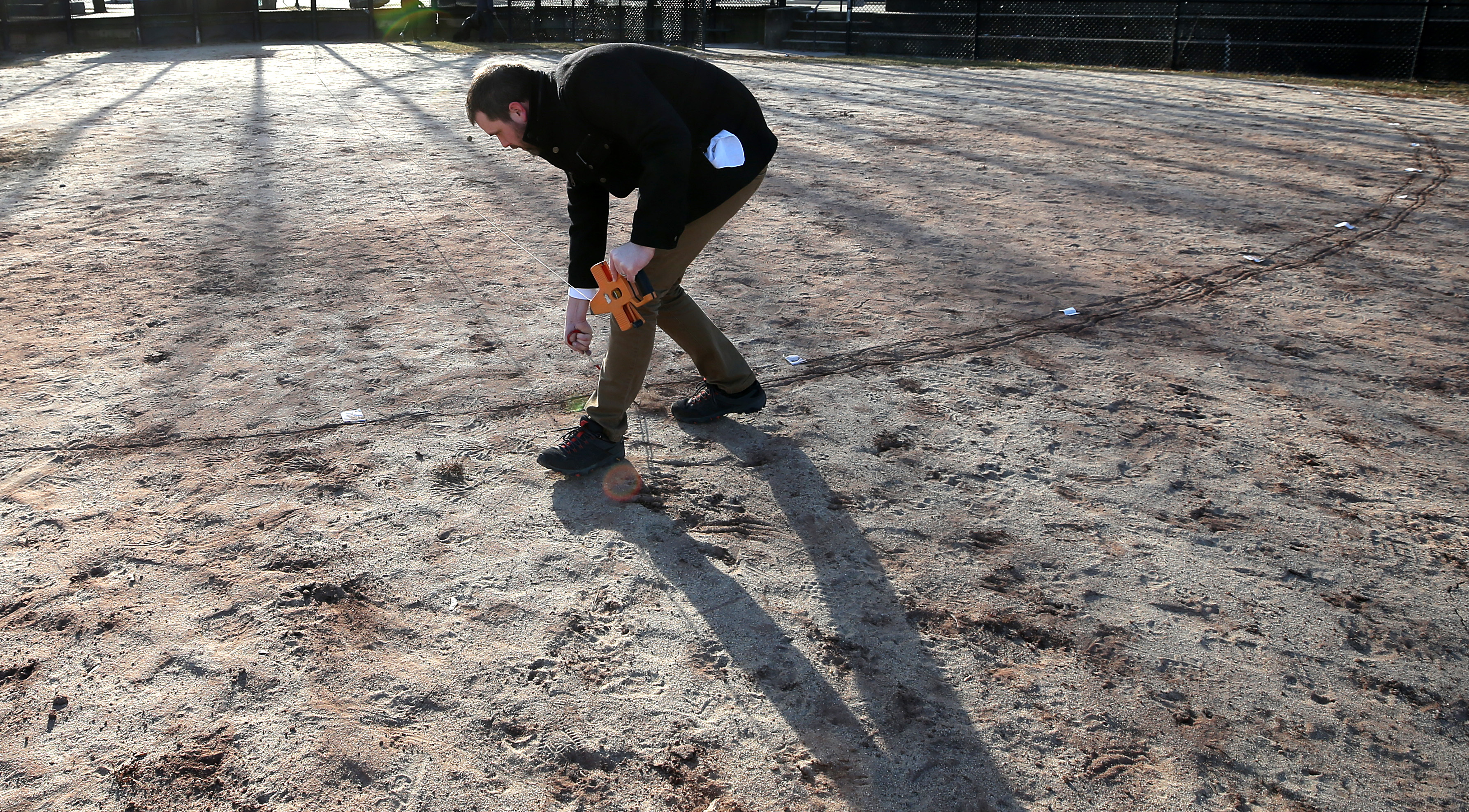 Joe Bagley, the city archeologist, marked off the the site of the tank.