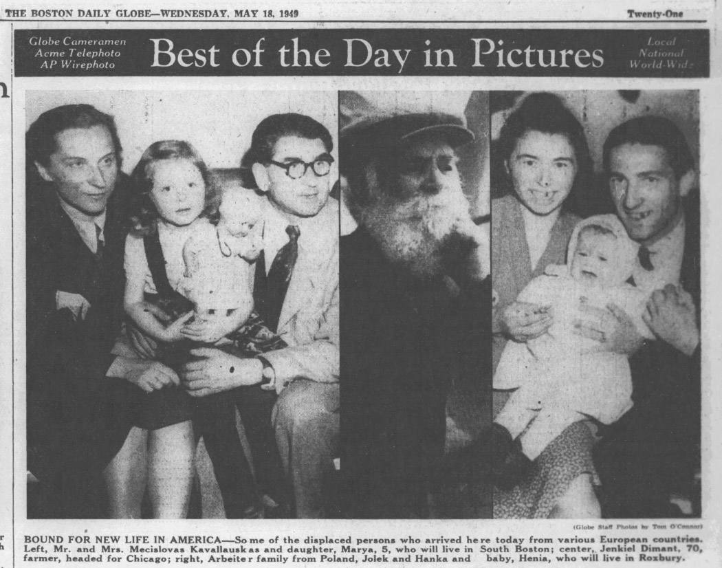 Jolek and Hanka Arbeiter and baby Henia (right) appeared in the Boston Evening Globe in 1949.