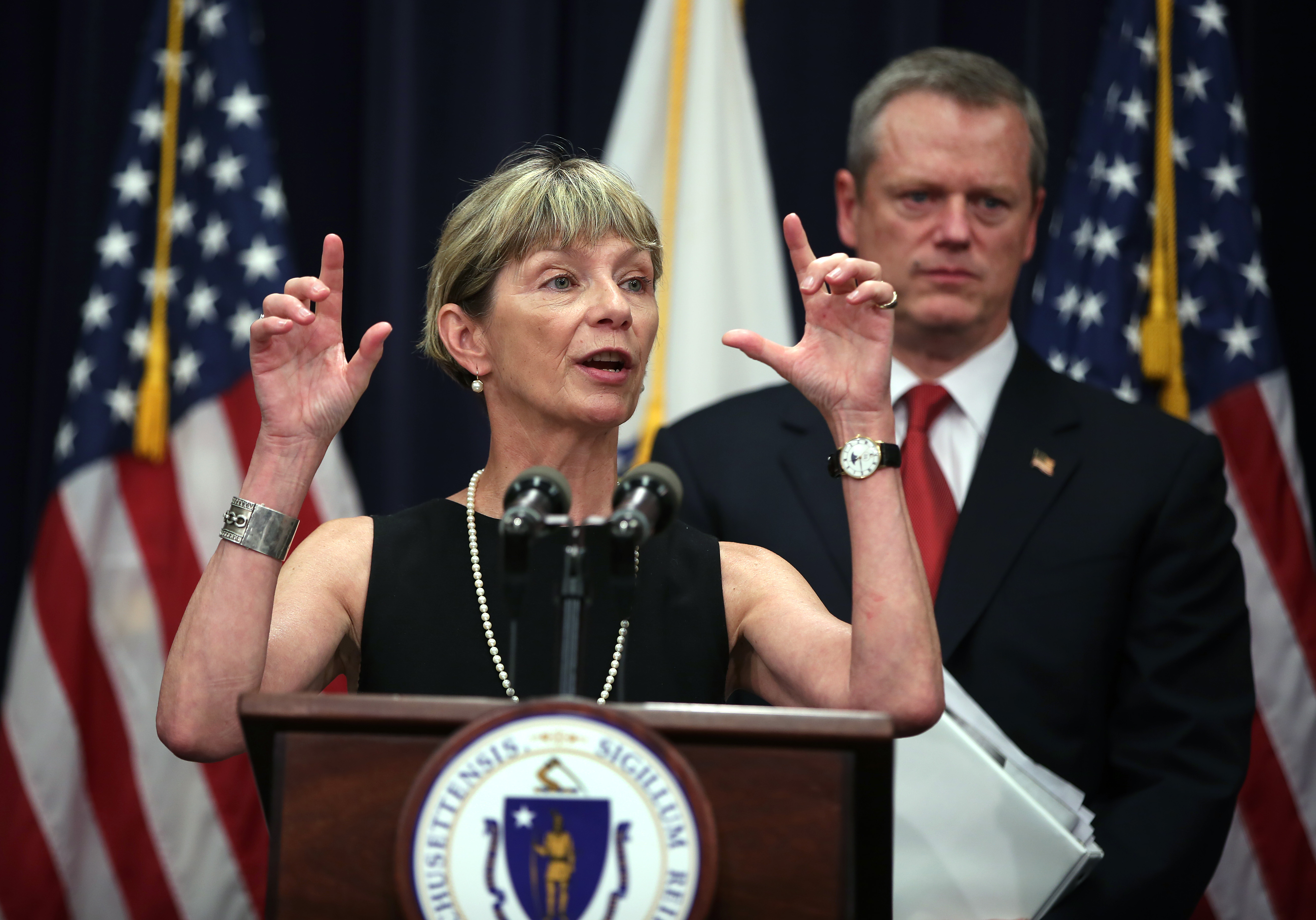 Marylou Sudders, the state’s health secretary, talked about the opioid crisis on Monday.