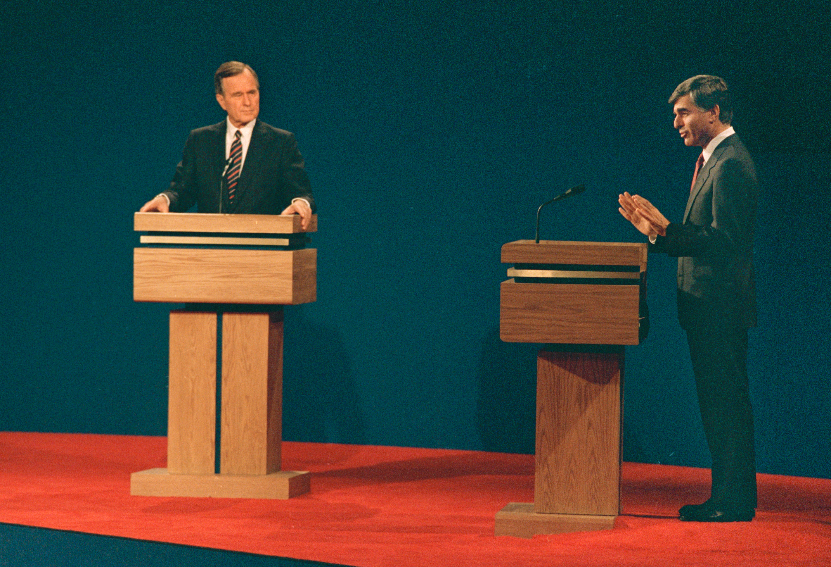 Michael Dukakis and Vice President George Bush debated on Oct. 13, 1988, in Los Angeles.