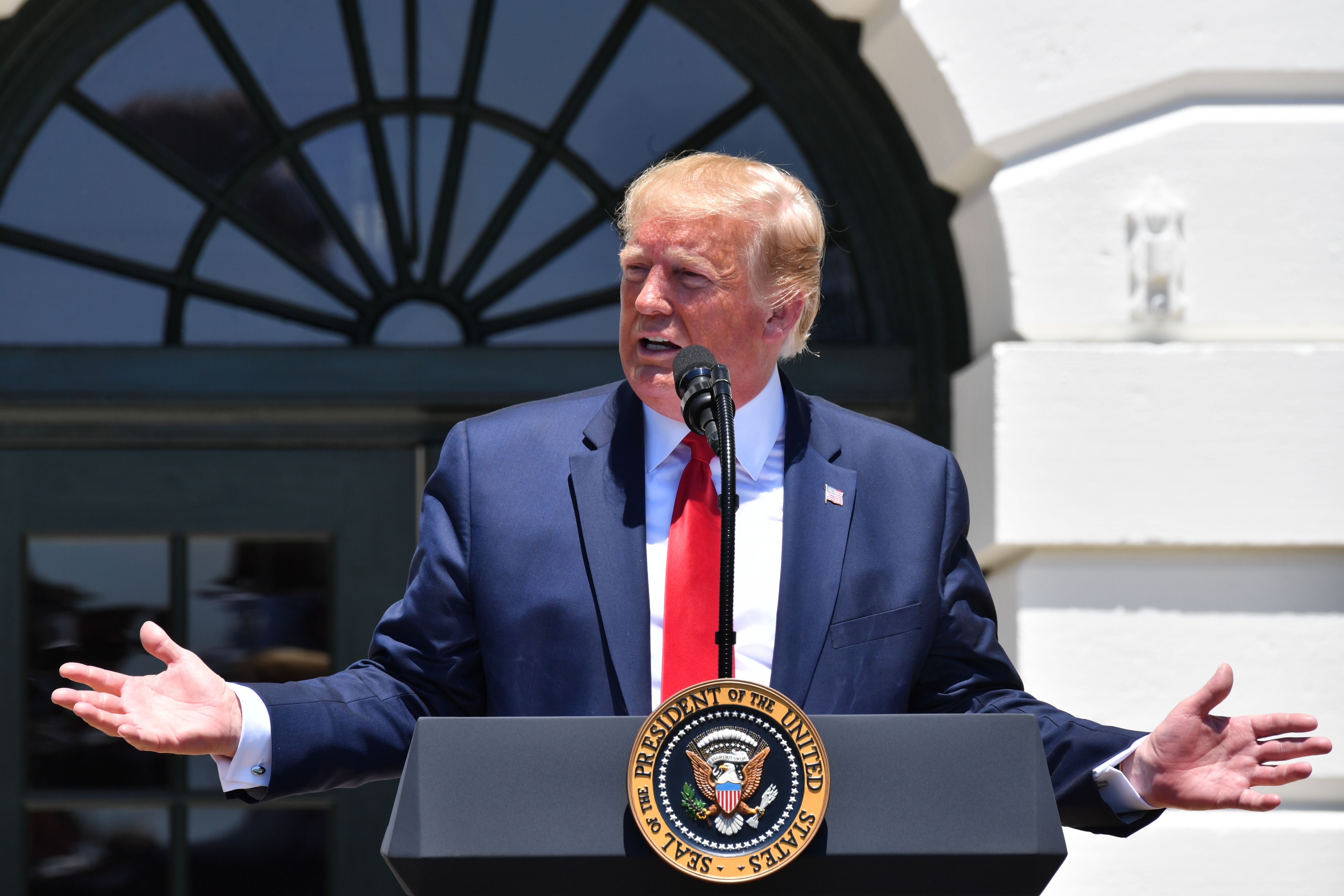 President Trump defended his tweets Monday afternoon at the White House.
