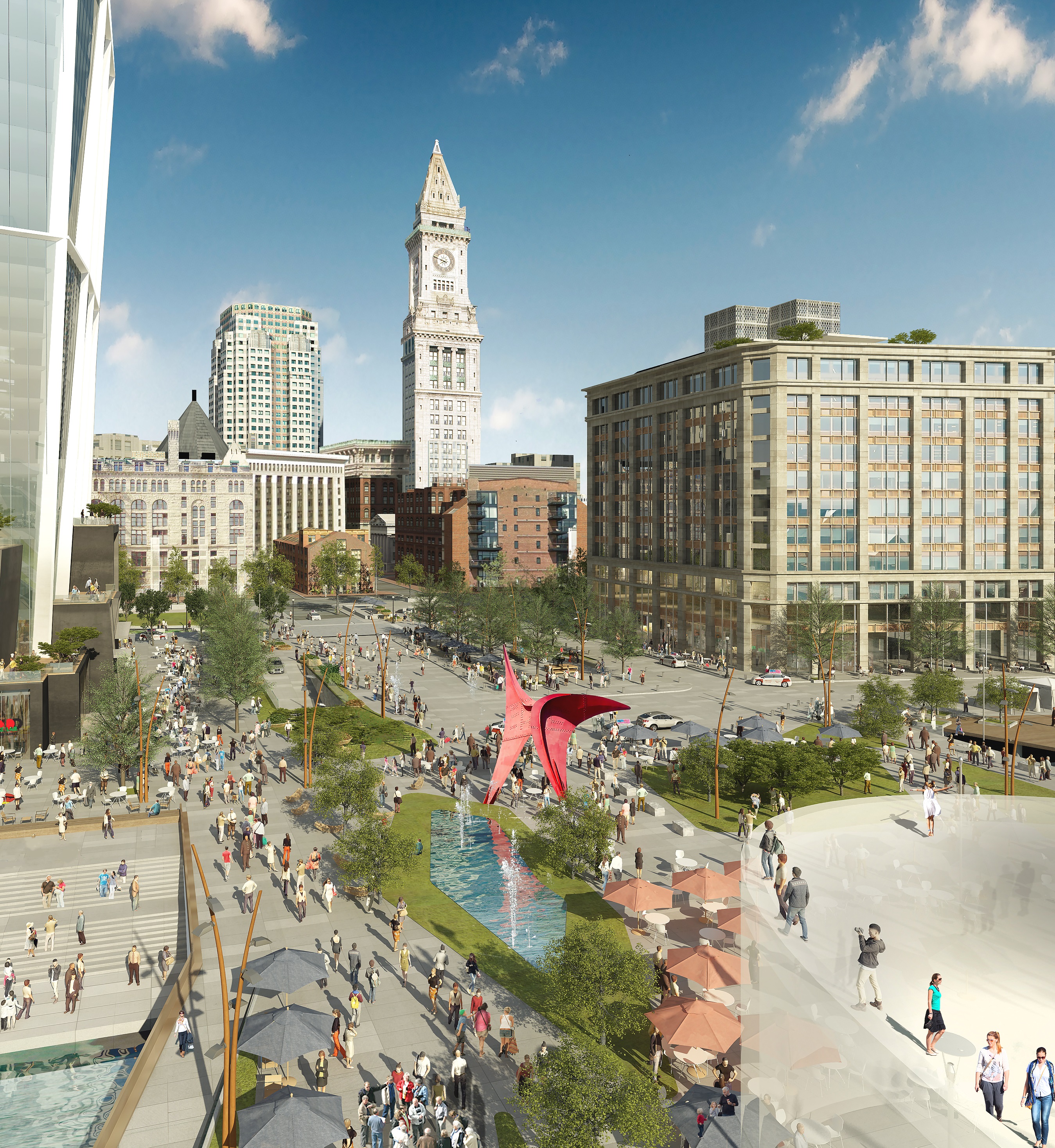 An artist’s rendering of a plaza that could be part of developer Don Chiofaro’s Harbor Garage project.