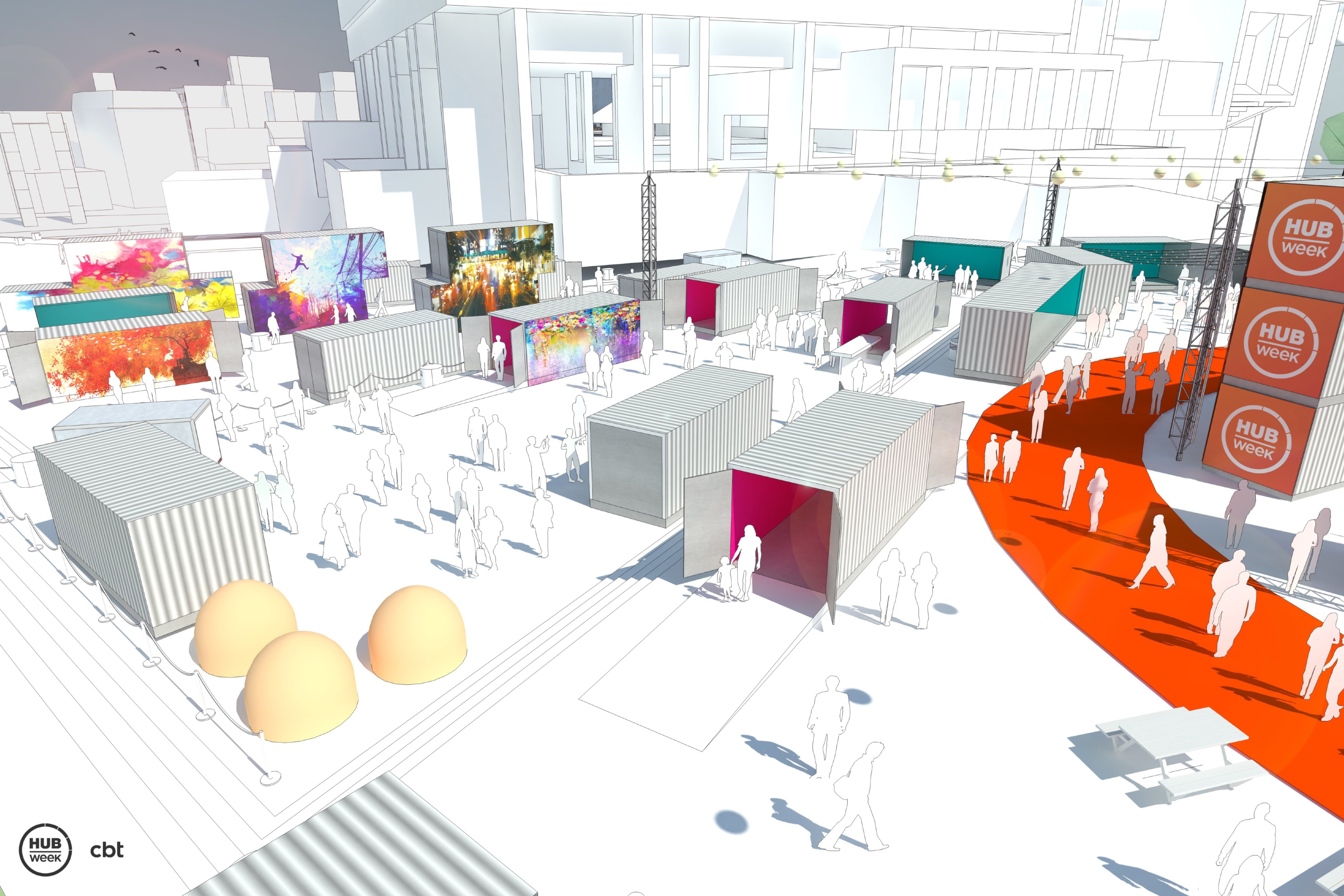 Rendering of HUBweek installation at City Hall.