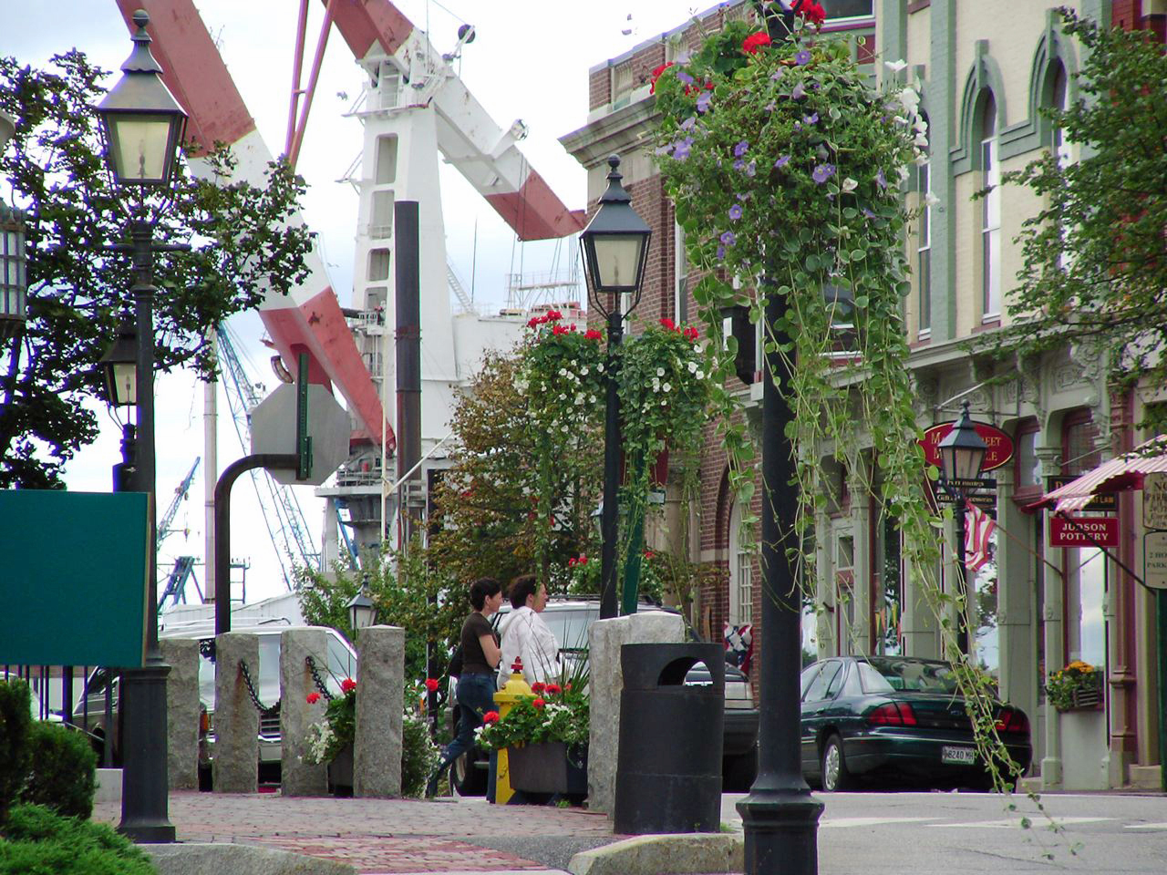 The Bath Ironworks' famous "Number 11" crane overlooks downtown's Front St.
