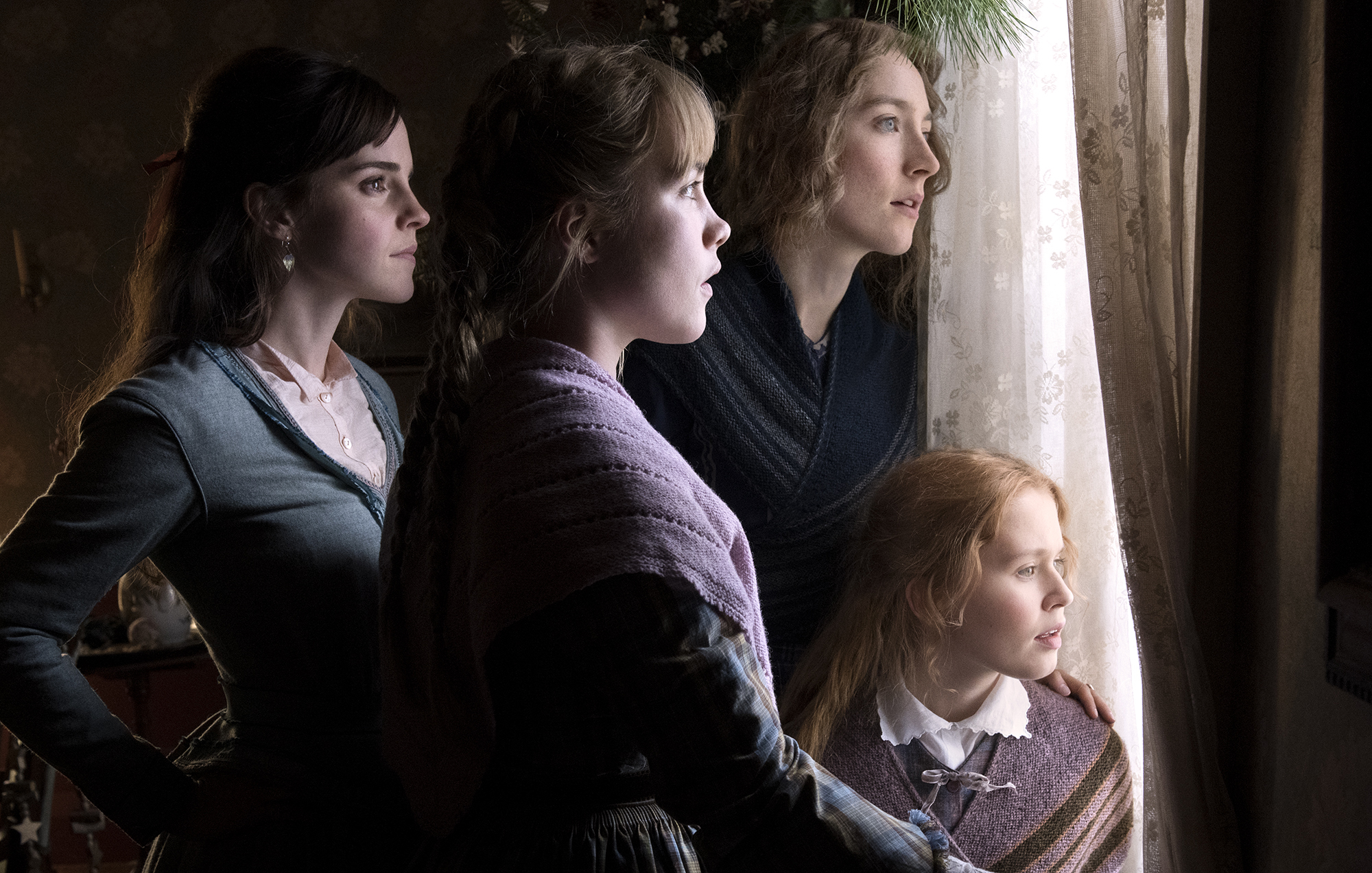 The March sisters of "Little Women," played by (from left) Emma Watson (Meg), Florence Pugh (Amy), Saoirse Ronan (Jo), and Eliza Scanlen (Beth).