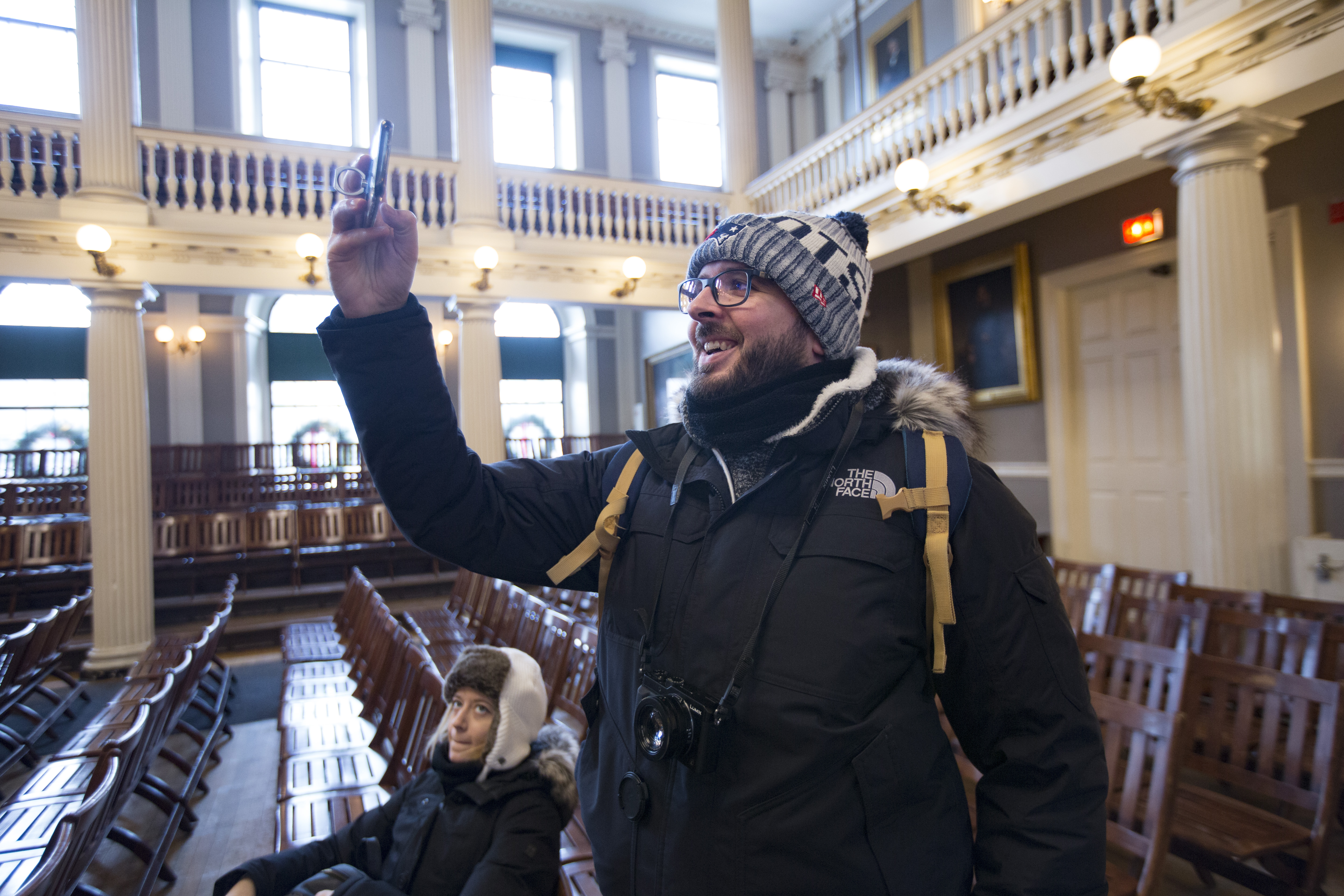 Florian Bosc, a tourist from Quebec, took photographs inside Faneuil Hall.
