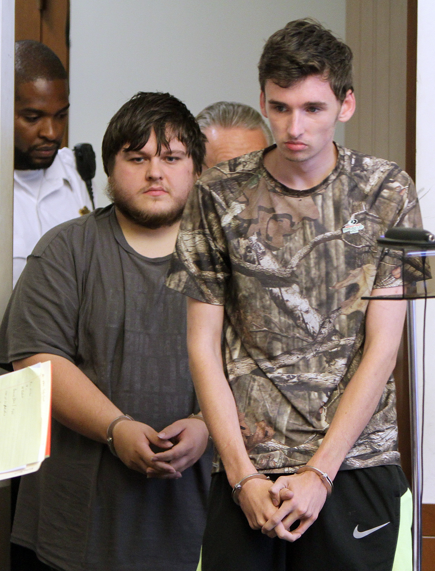 James Stumbo (left) and Kevin Norton, entered the courtroom for their arraignment in 2015.