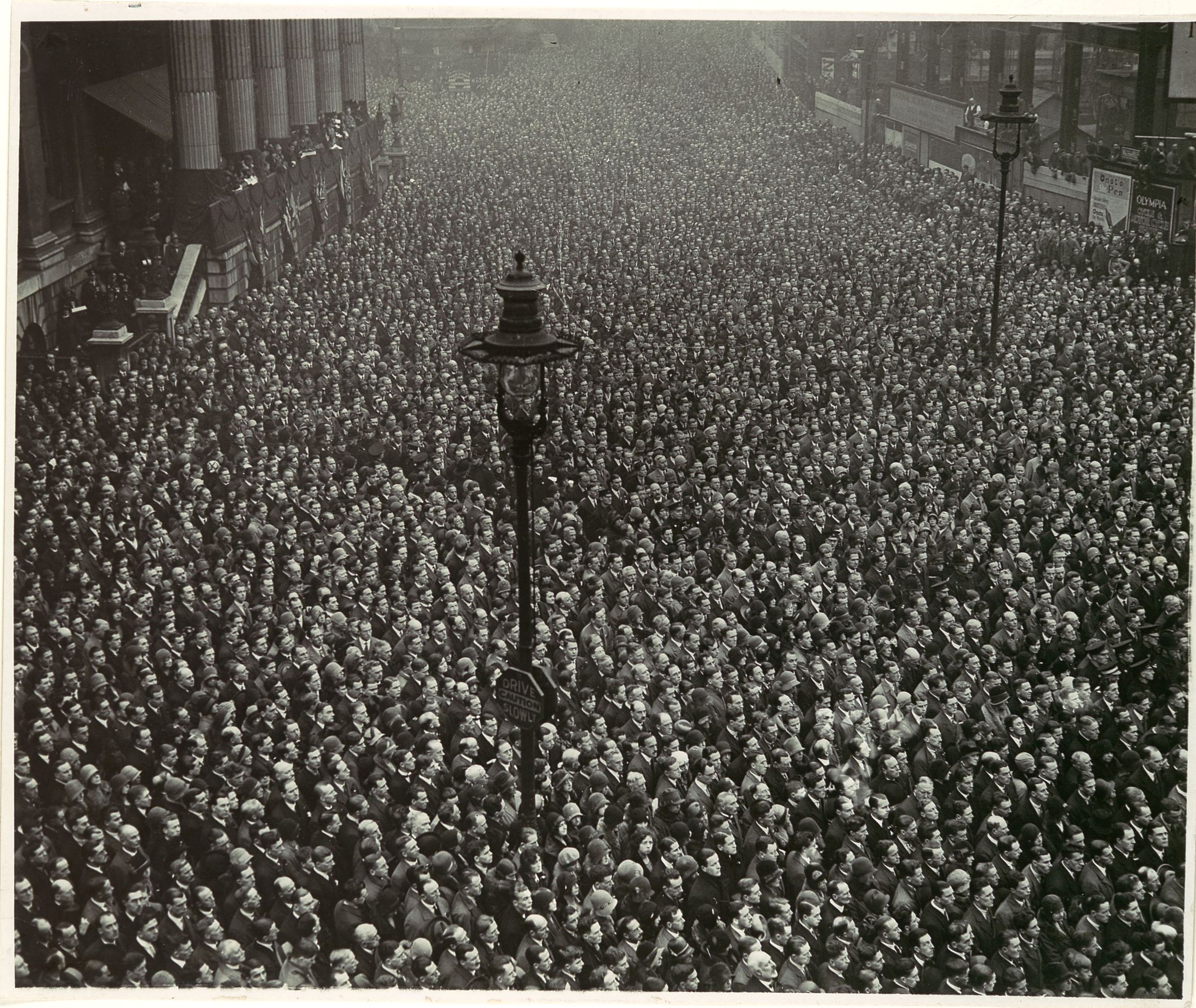 Two-Minute Silence, Armistice Day, London,” a 1919 image by an unknown photographer