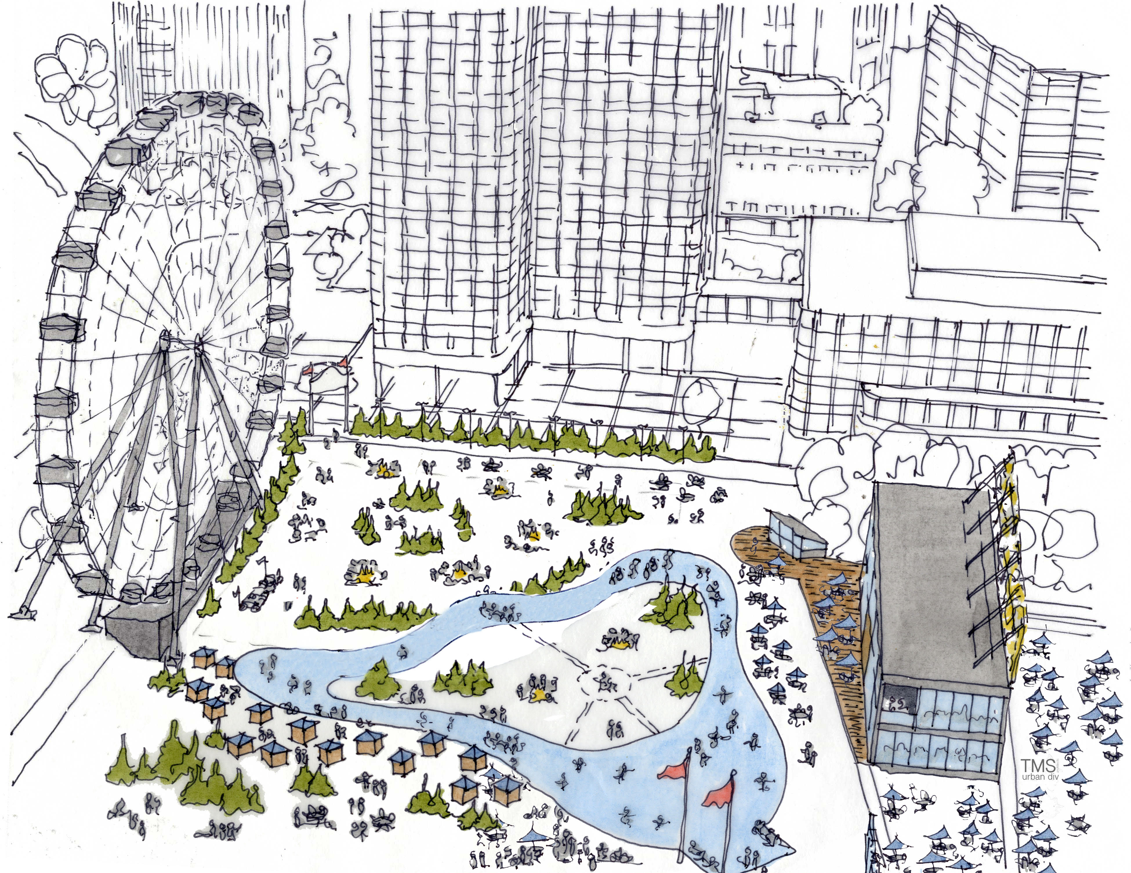 The future of City Hall Plaza — above is a view from 1998 — has been debated for decades. Logistical obstacles have stalled a Ferris wheel proposal, but Delaware North Cos. will this year install a “winter garden. ”
