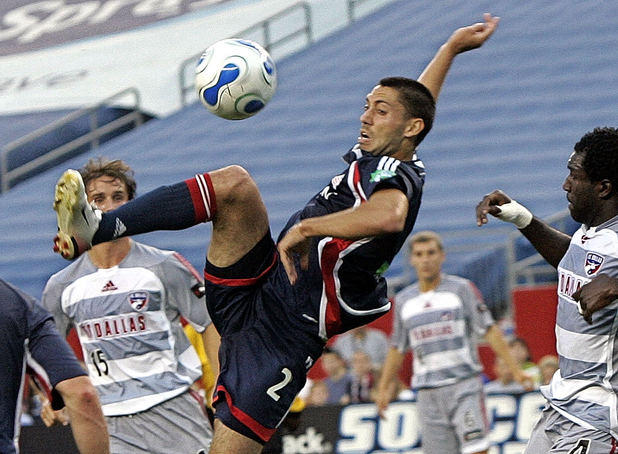 Former Revolution player Clint Dempsey tried to shoot during a sparsely attended game in Foxborough in 2006.