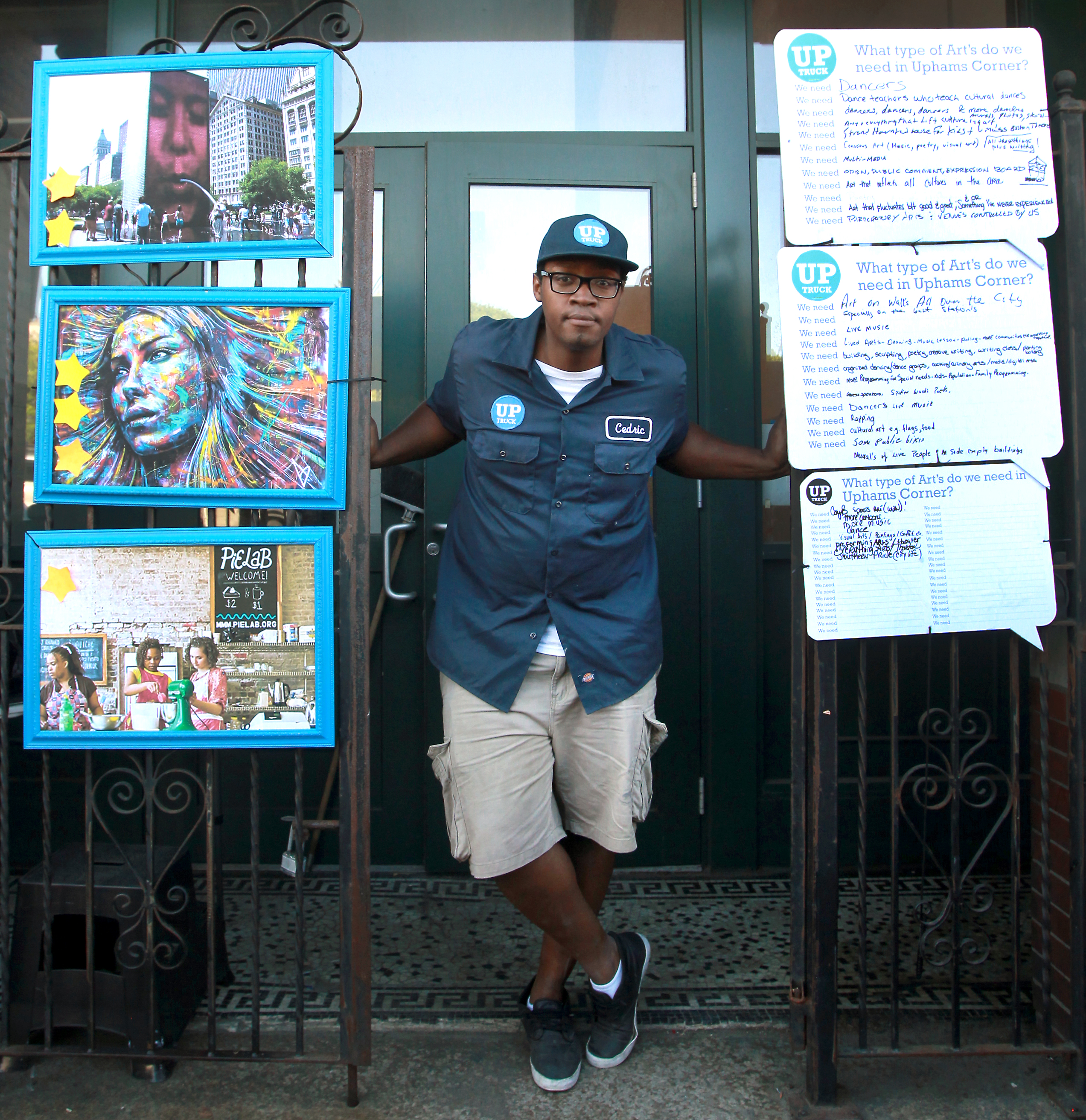 Cedric Douglas, at his Uphams Corner studio, is focused on connecting neighbors with art.
