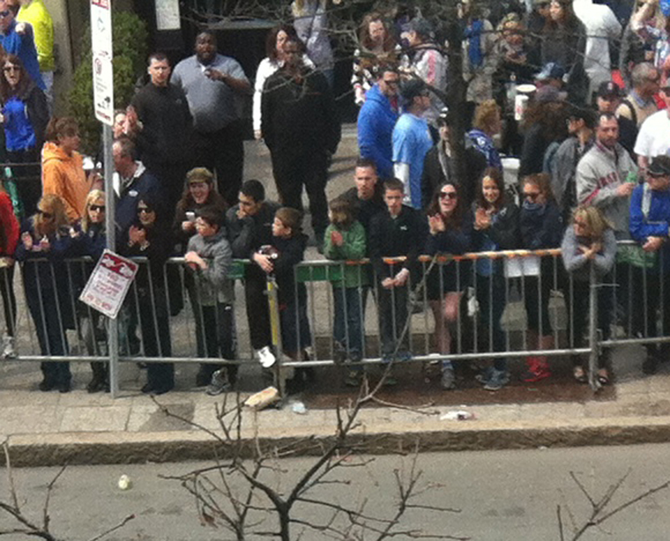 An image presented as evidence Monday showed Dzhokhar Tsarnaev behind the Richard family shortly before the bomb blast.