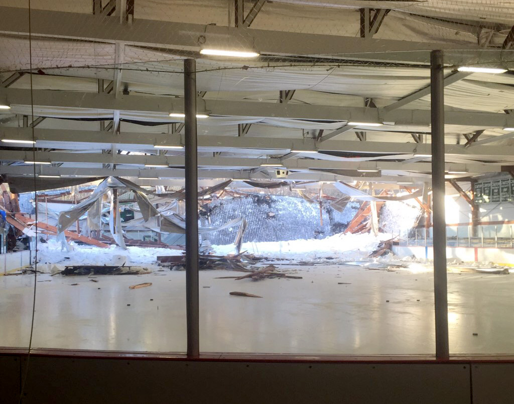 The roof of the Metropolis Rink in Canton collapsed under heavy snow on Feb. 28, 2015. The town wants to begin rebuilding the rink in the spring.