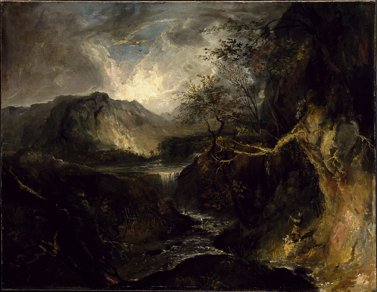 George Loring Brown’s “Landscape with Indian and Dog by a Waterfall”
